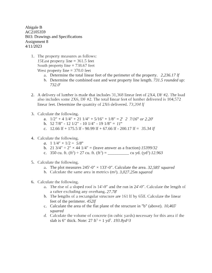 Assignment 8 - Calculating Perimeter, Lumber Delivery, and Area