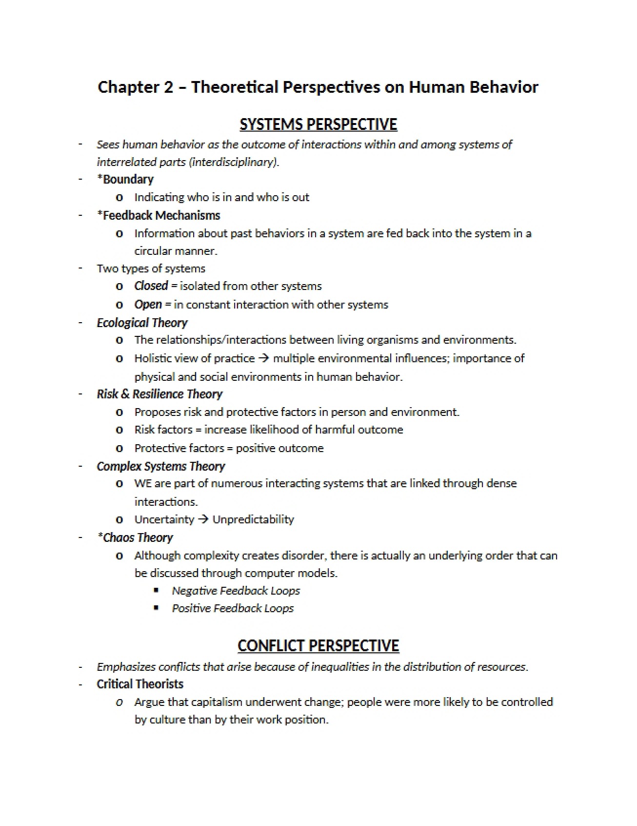 Chapter Two Human Behavior Theoretical Perspectives
