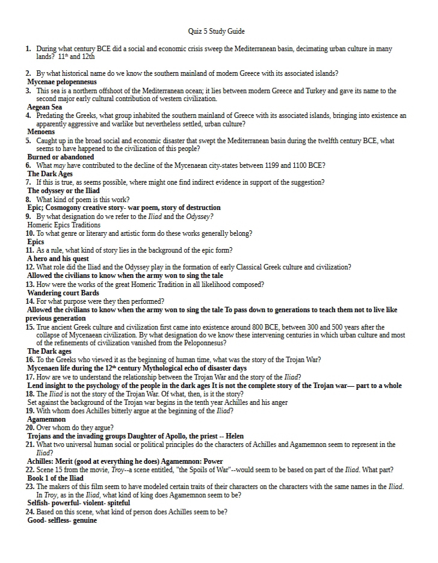 Study Guide for Quiz Five