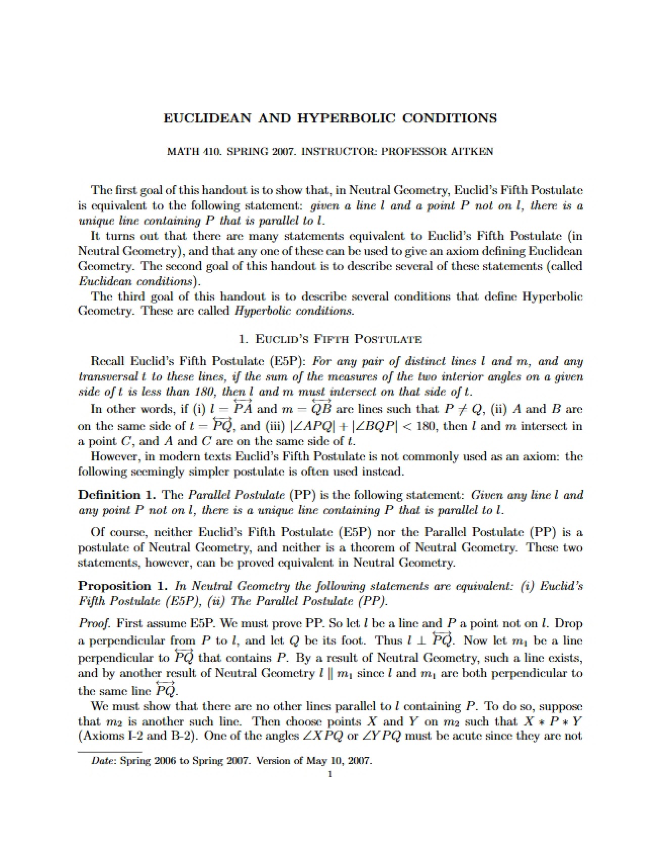 Hyperbolic and Euclidean Conditions