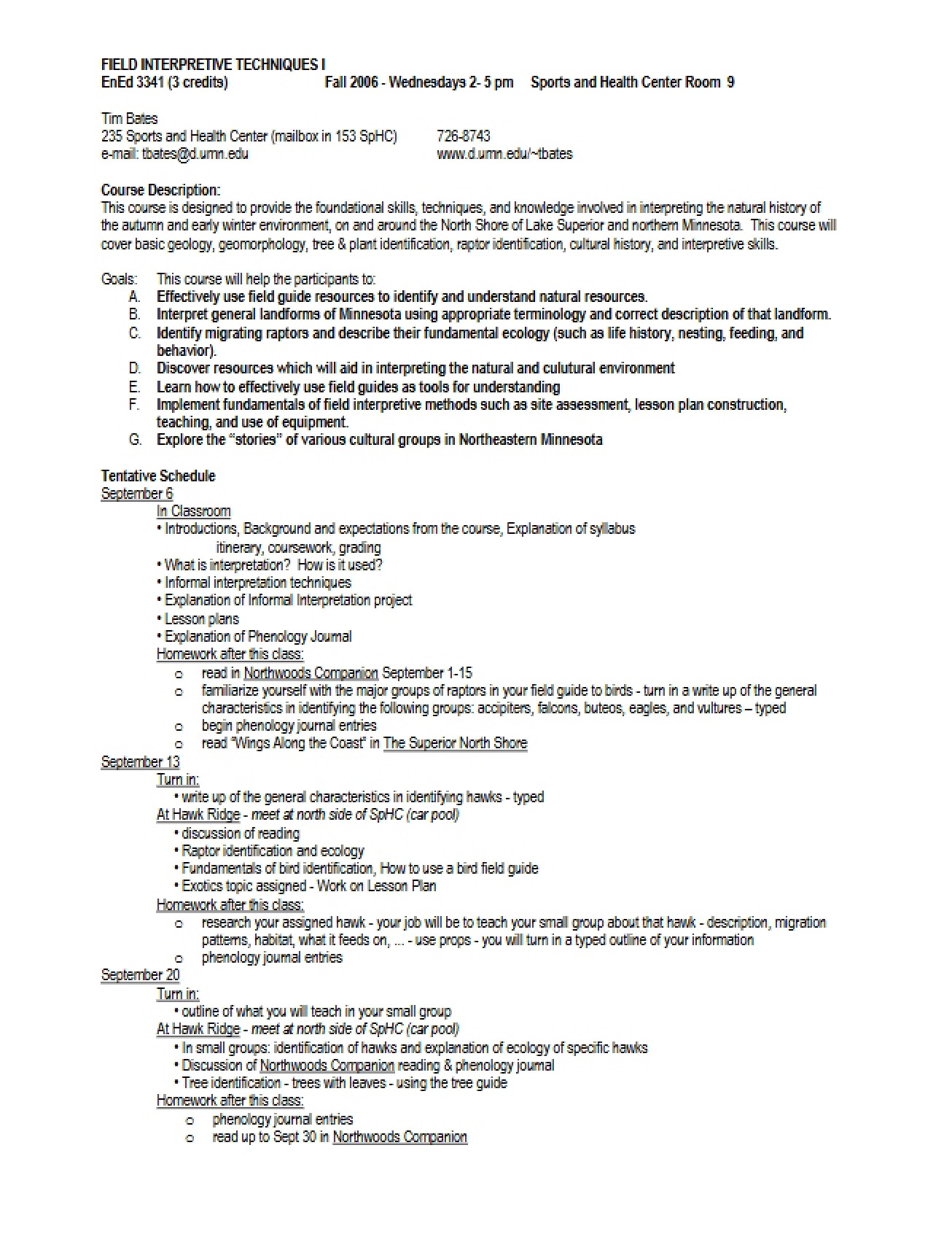 Syllabus for Field Interpretive Techniques I