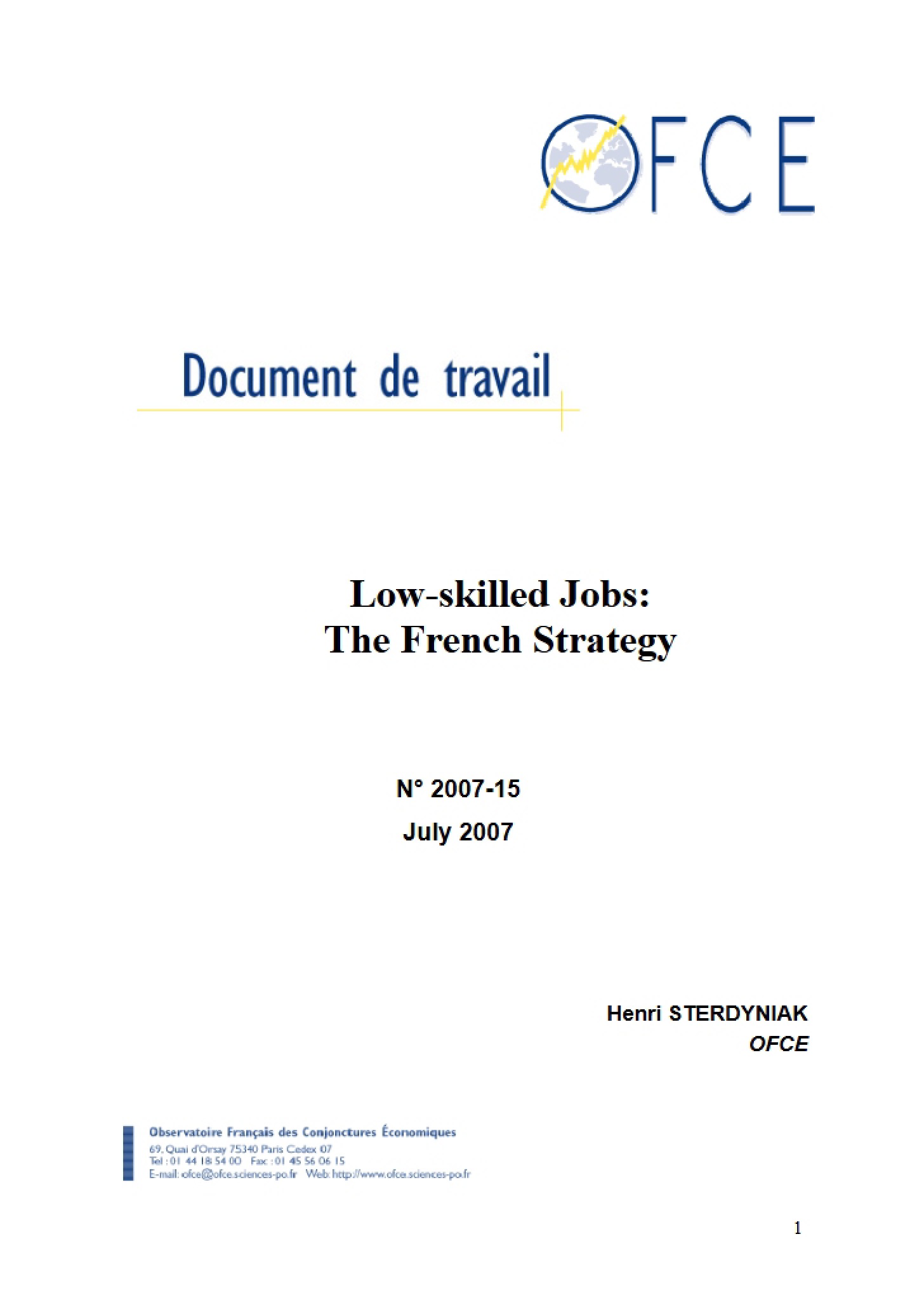 French Strategy for Low-skilled Jobs