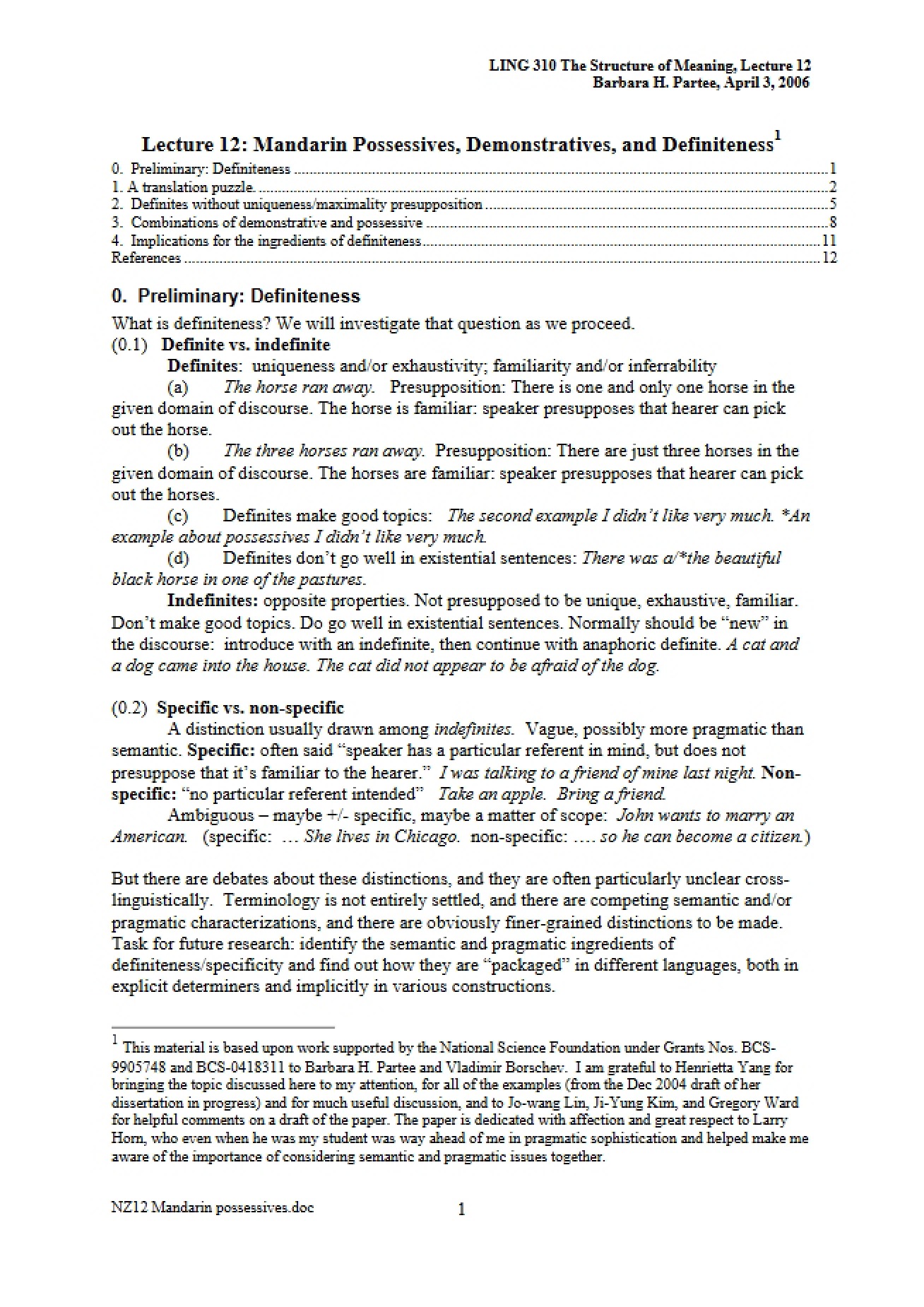 Definiteness, Demonstratives, and Possessives in Mandarin (Lecture 12)