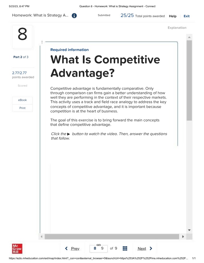 What is Strategy Assignment - Connect Homework, Question 8