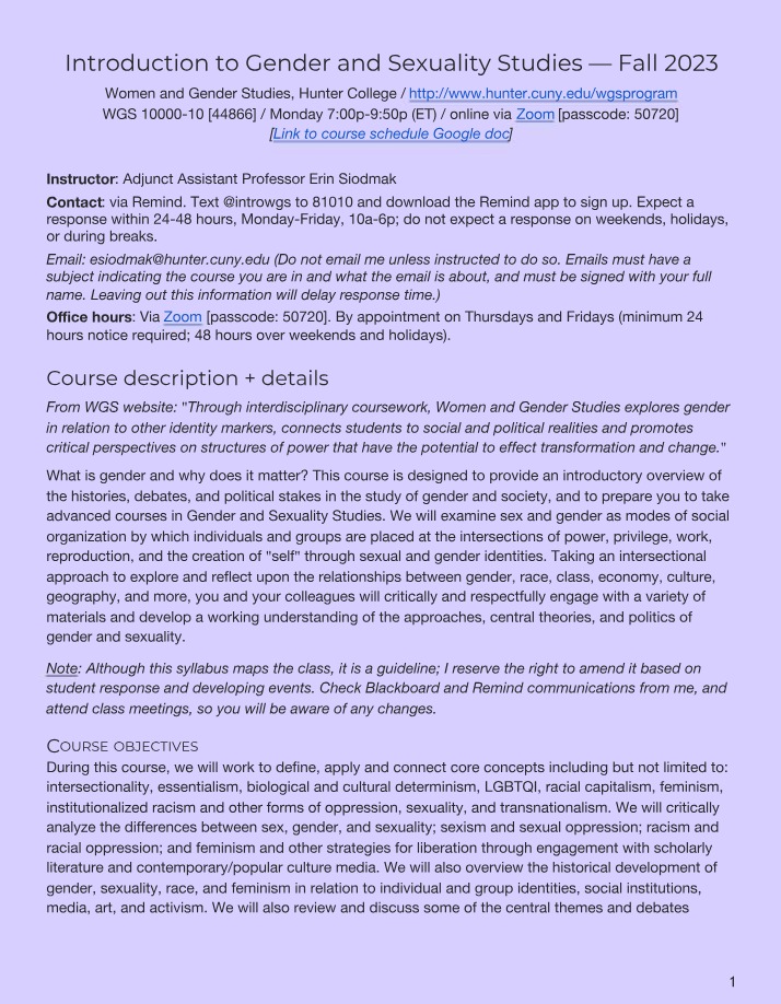 Syllabus for WGS 100