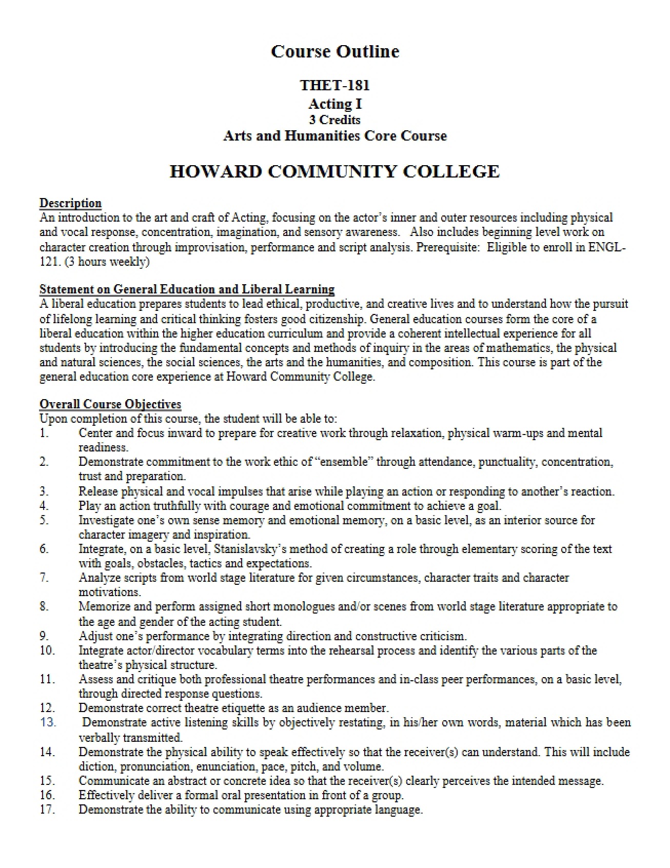 THET 181 Class Syllabus