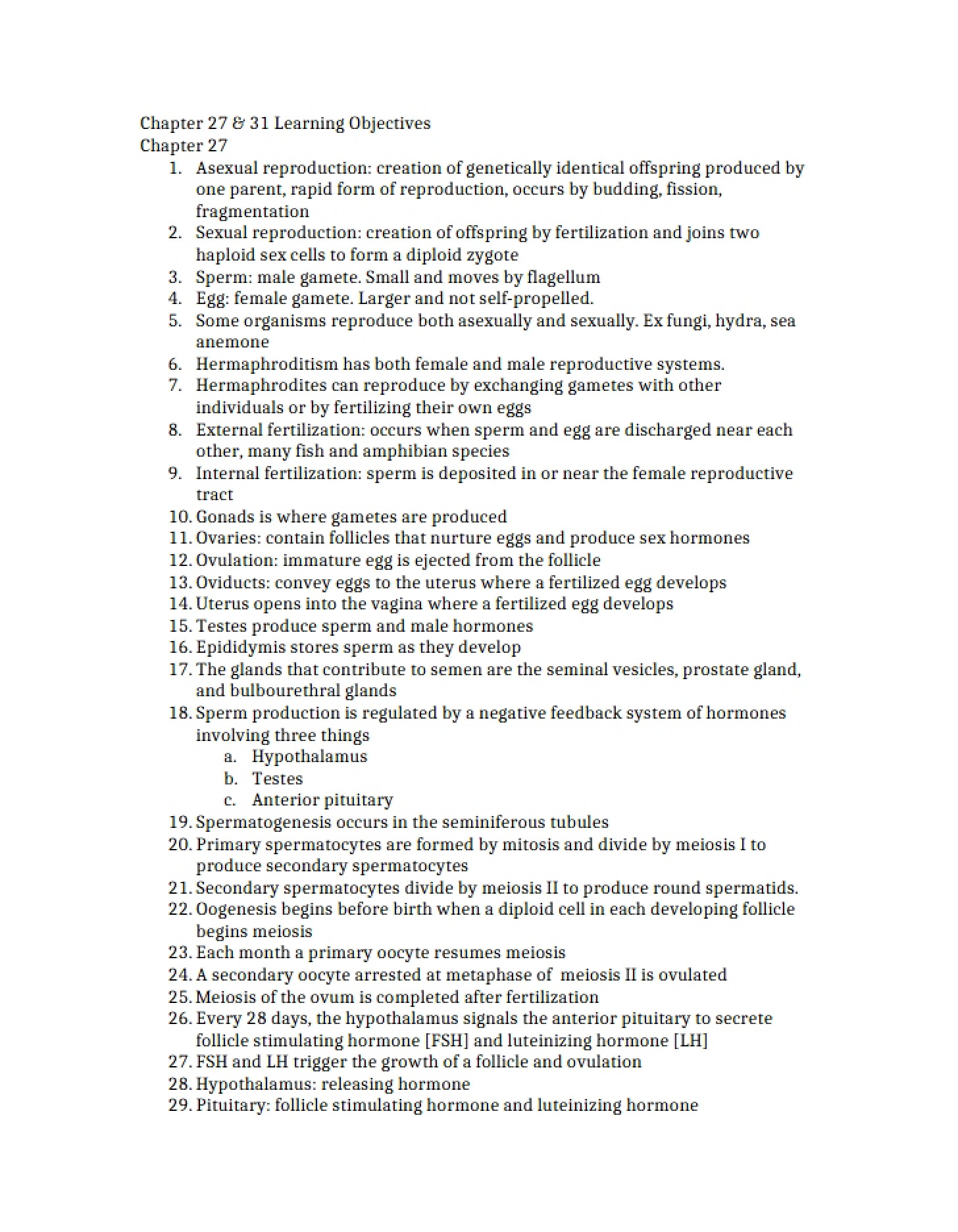 Learning Objectives Chapters 27 and 31