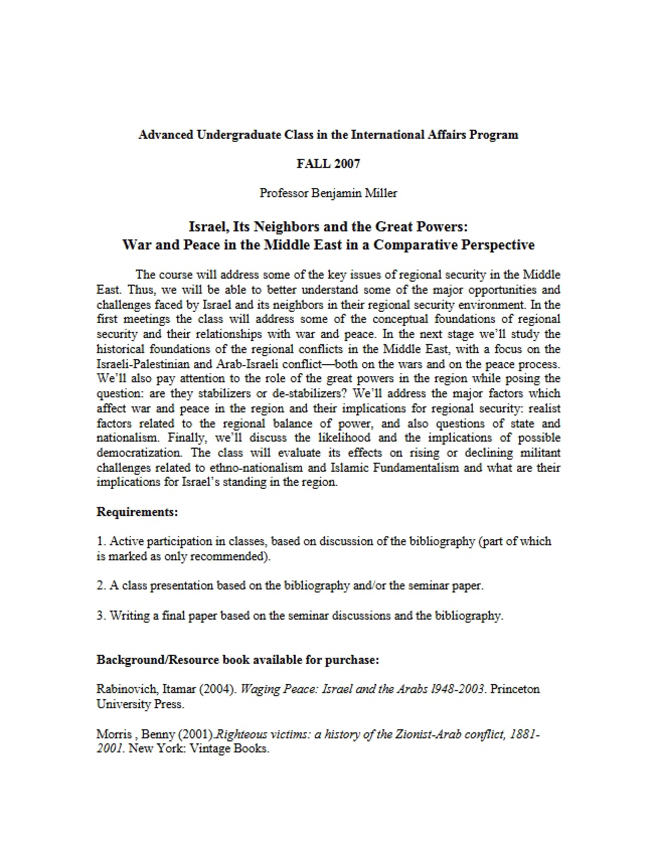 Special Topics in International Affairs Syllabus