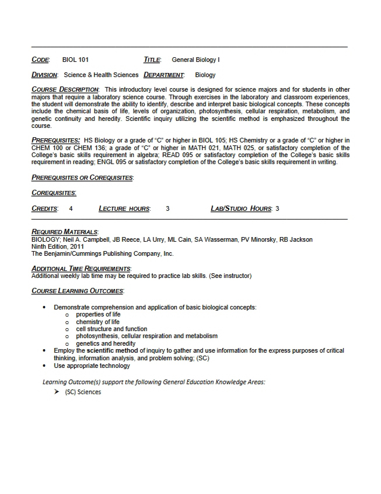 Bio 101 Syllabus