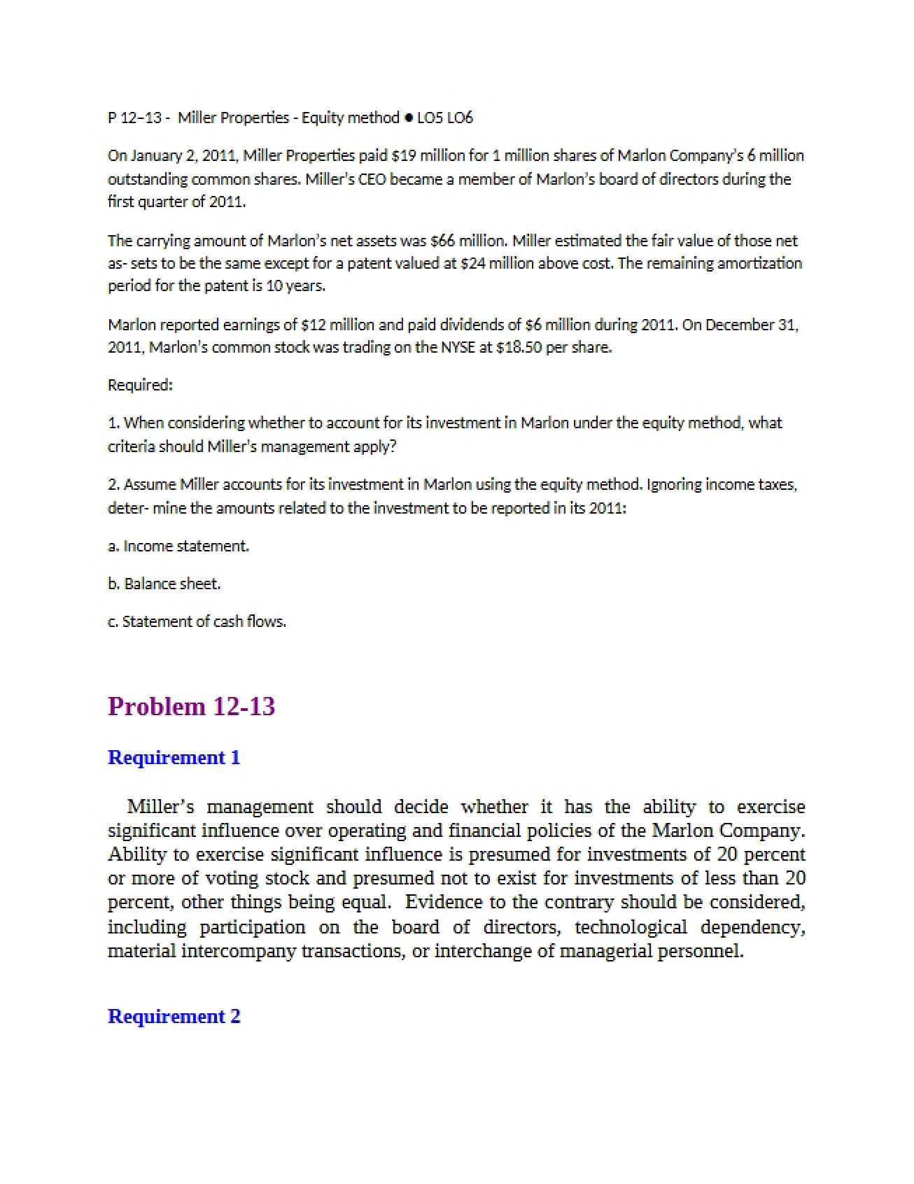 Miller Properties Problem 12-13