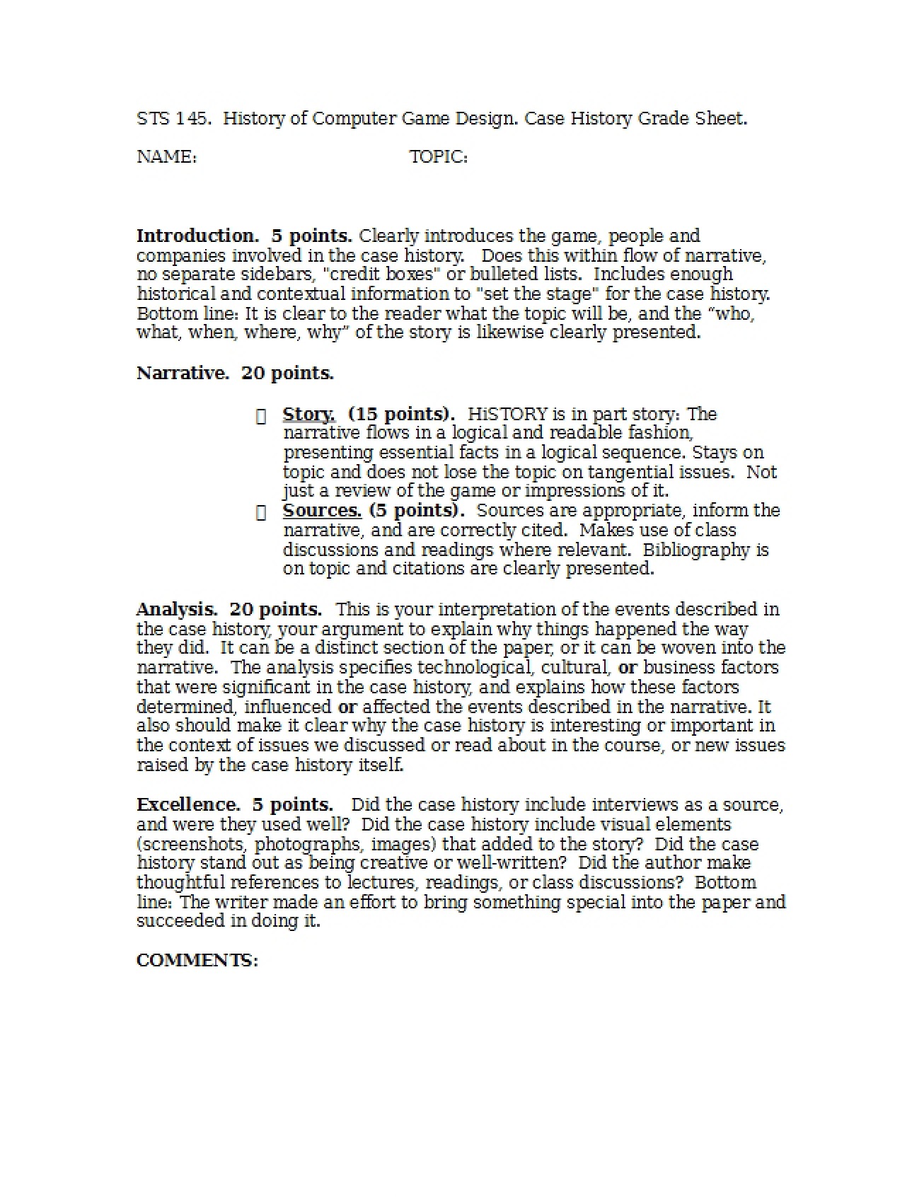 History of Computer Game Design - STS 145