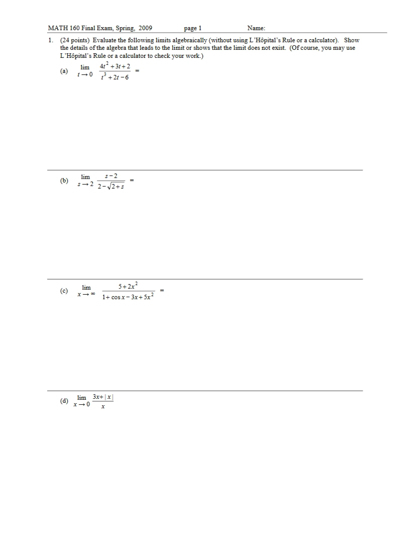 Final Exam Math 160