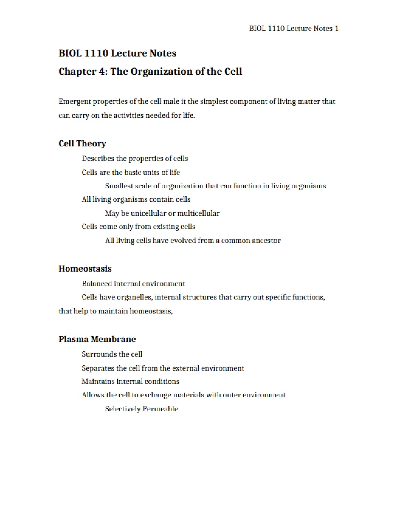 Cell Organization (Chapter 4) - Principles of Biology I