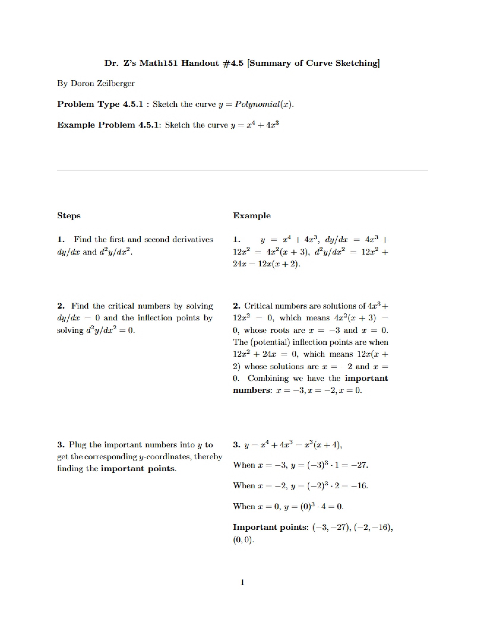 Calculus I Handout