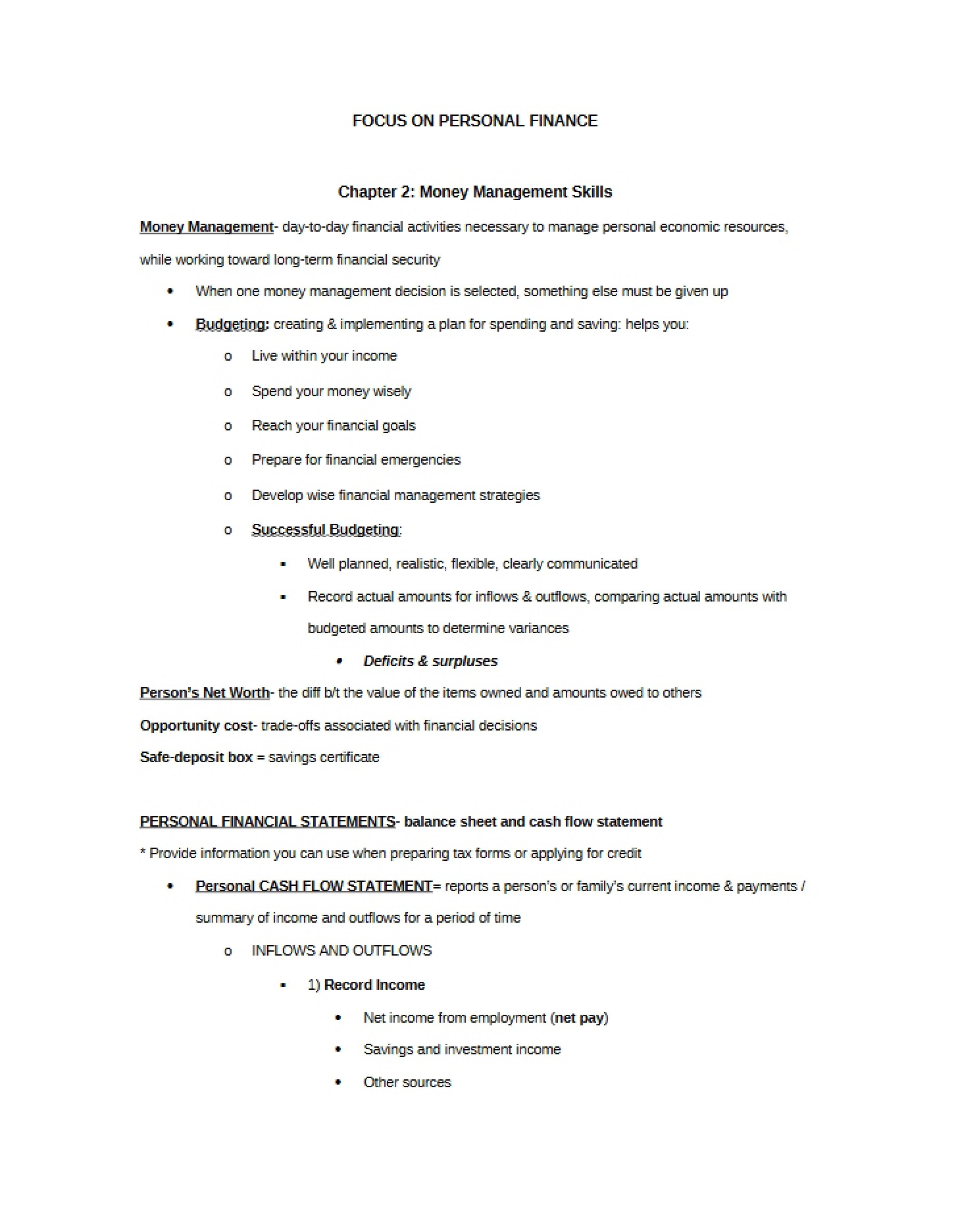 Skills for Money Management (Chapter 2)