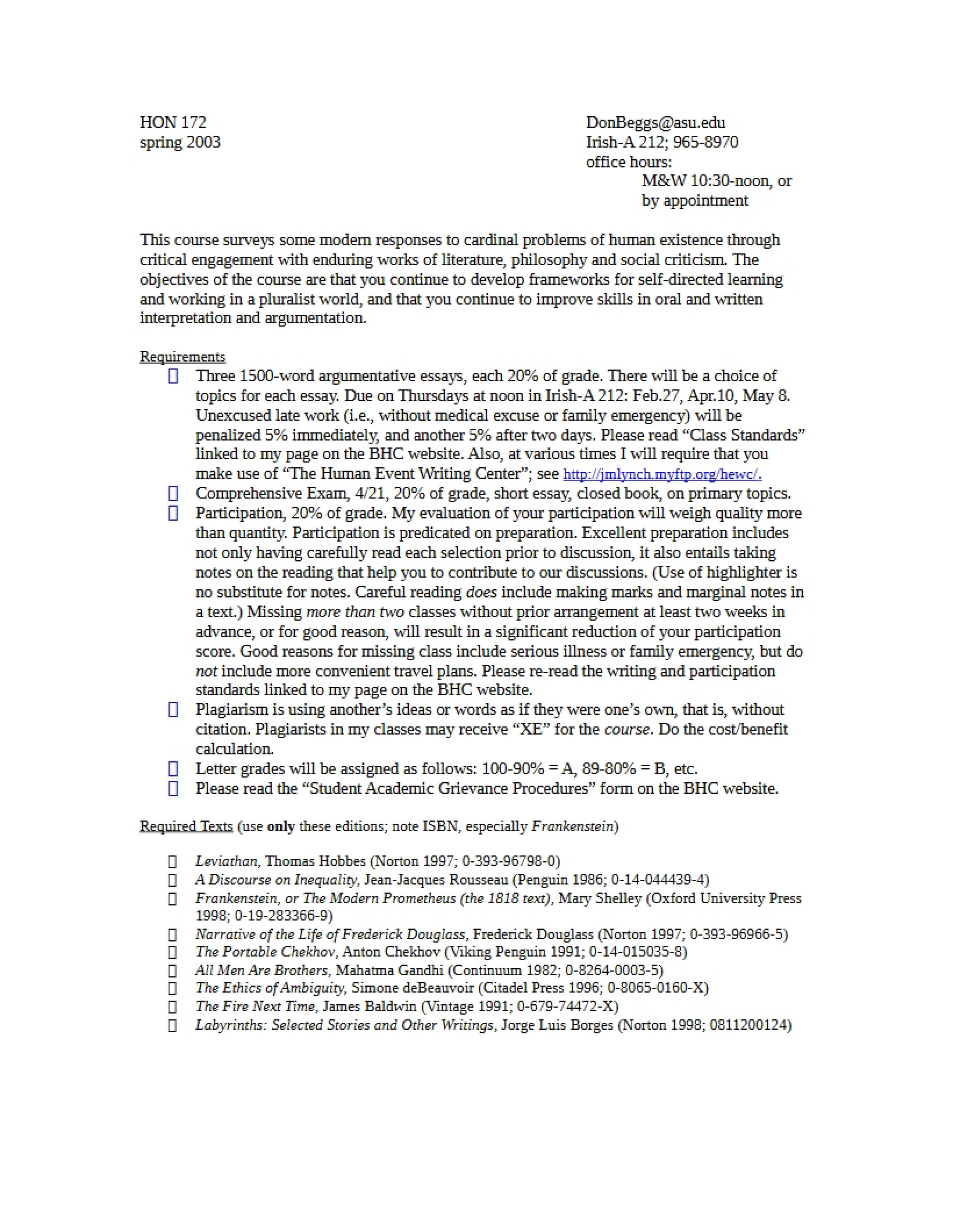 Course Syllabus The Human Event II