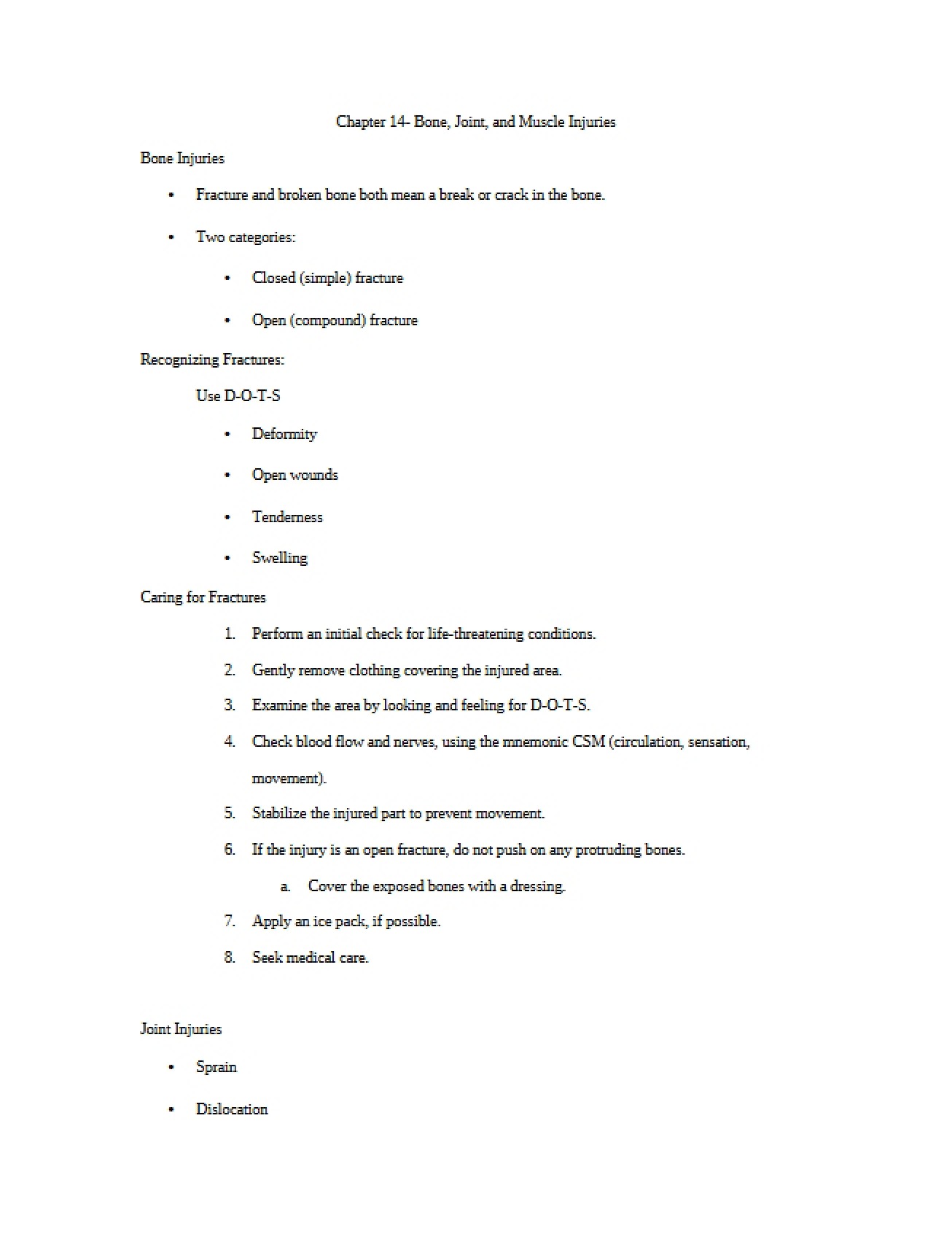 Chapter Fourteen Injuries to the Muscles, Joints, and Bones