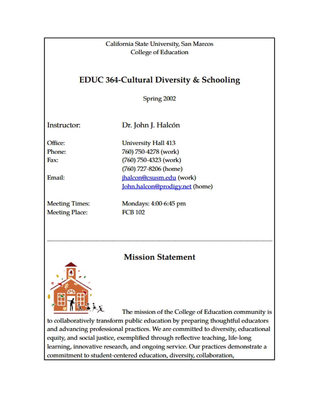 Schooling and Cultural Diversity Syllabus