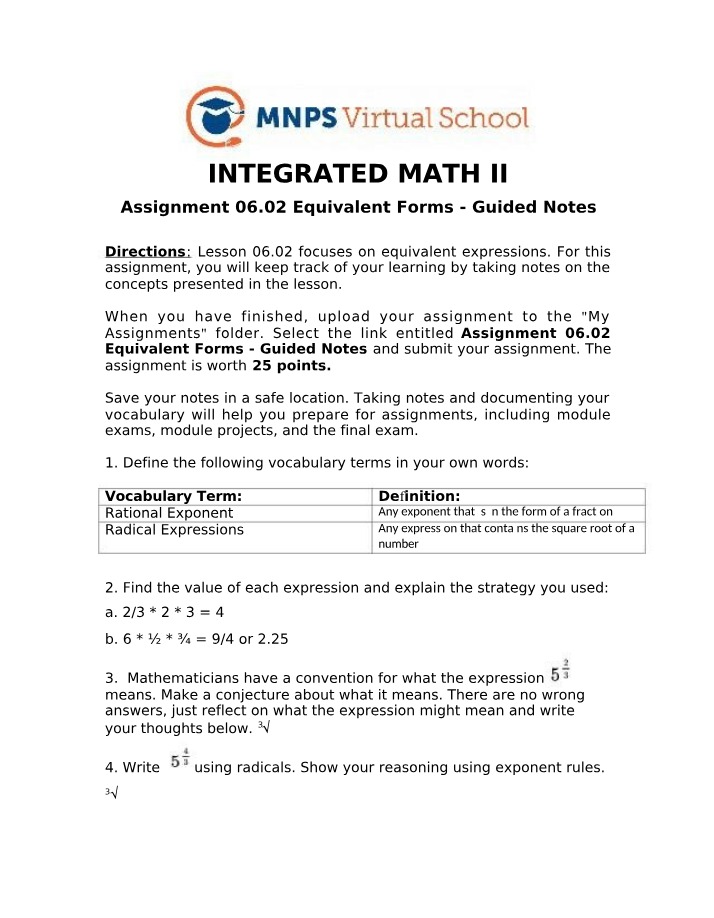 Assignment 06.02 Guided Notes - Equivalent Forms