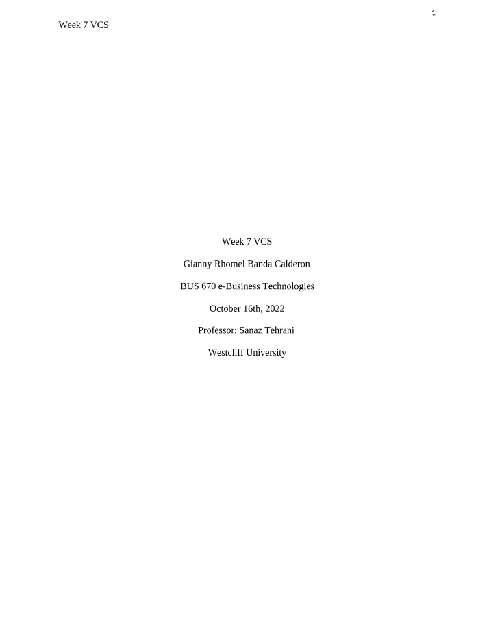 Week 7 VCS Notes - BUS 670