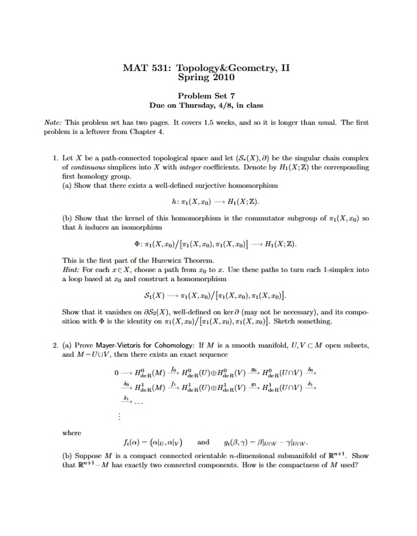 Seventh Problem Set