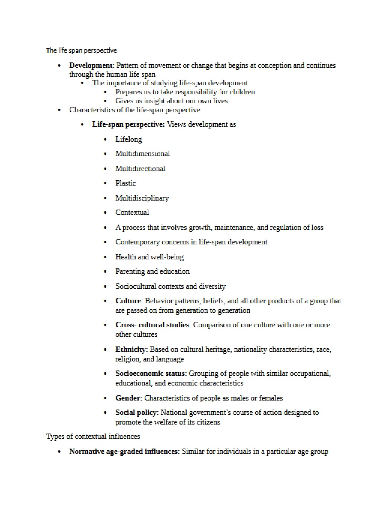 Chapter One Notes for Developmental Psychology