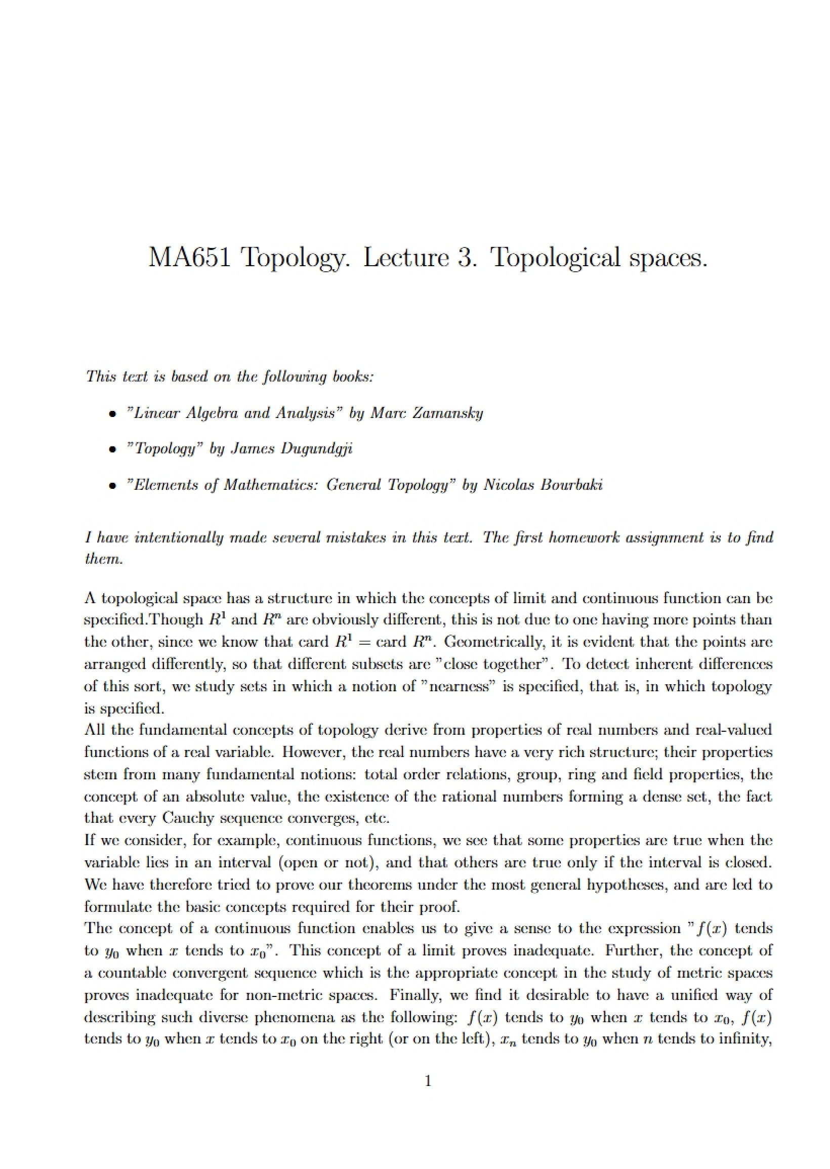 Topological Spaces Lecture 3