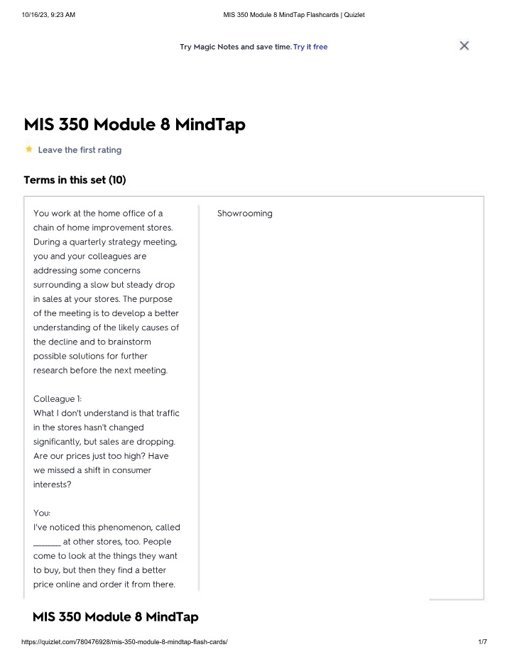 MindTap Flashcards for MIS 350 Module 8