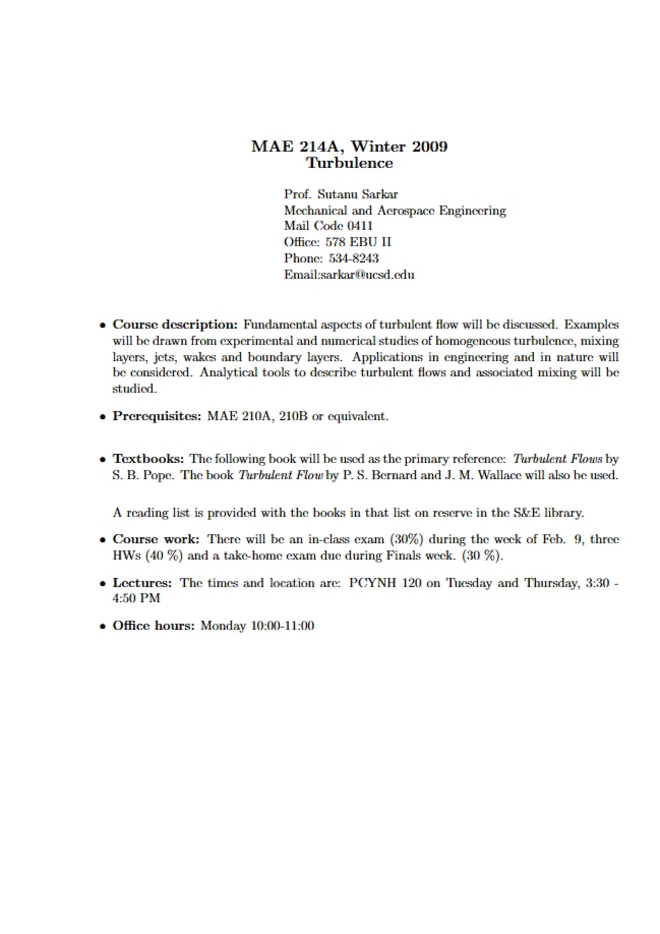 MAE 214A Graduate Syllabus