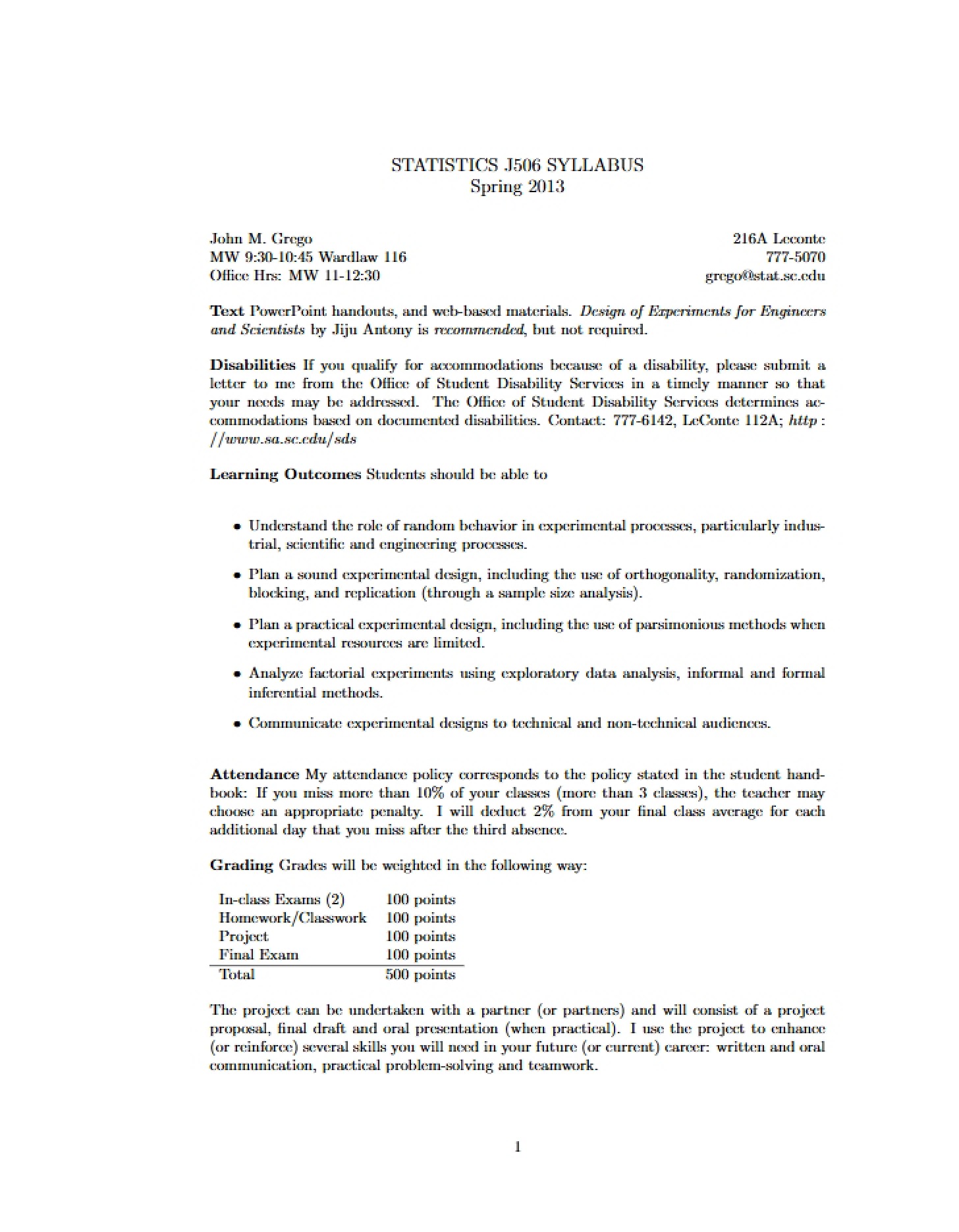 Course Syllabus STAT 506