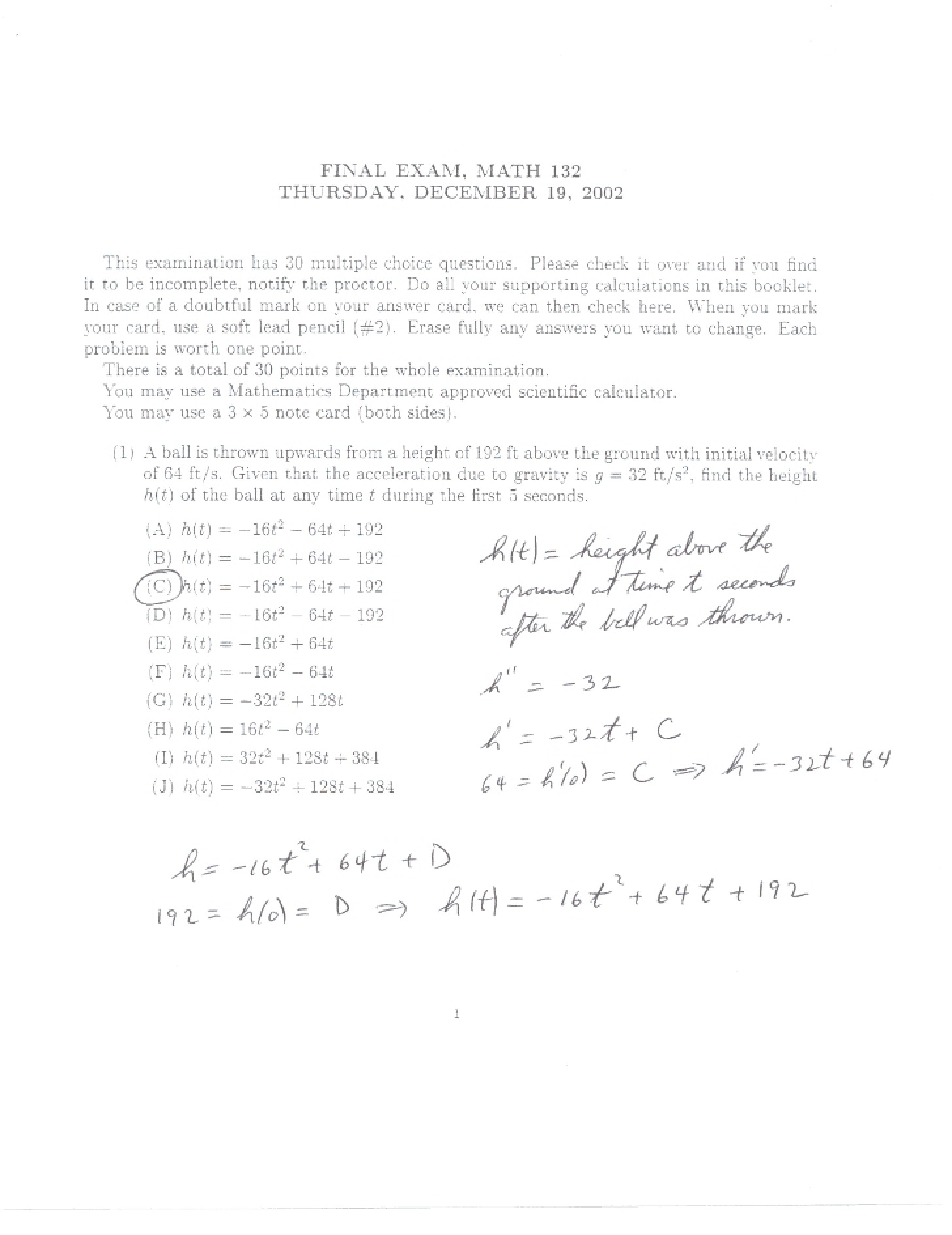 Solutions for Final Exam (Fall 2002)