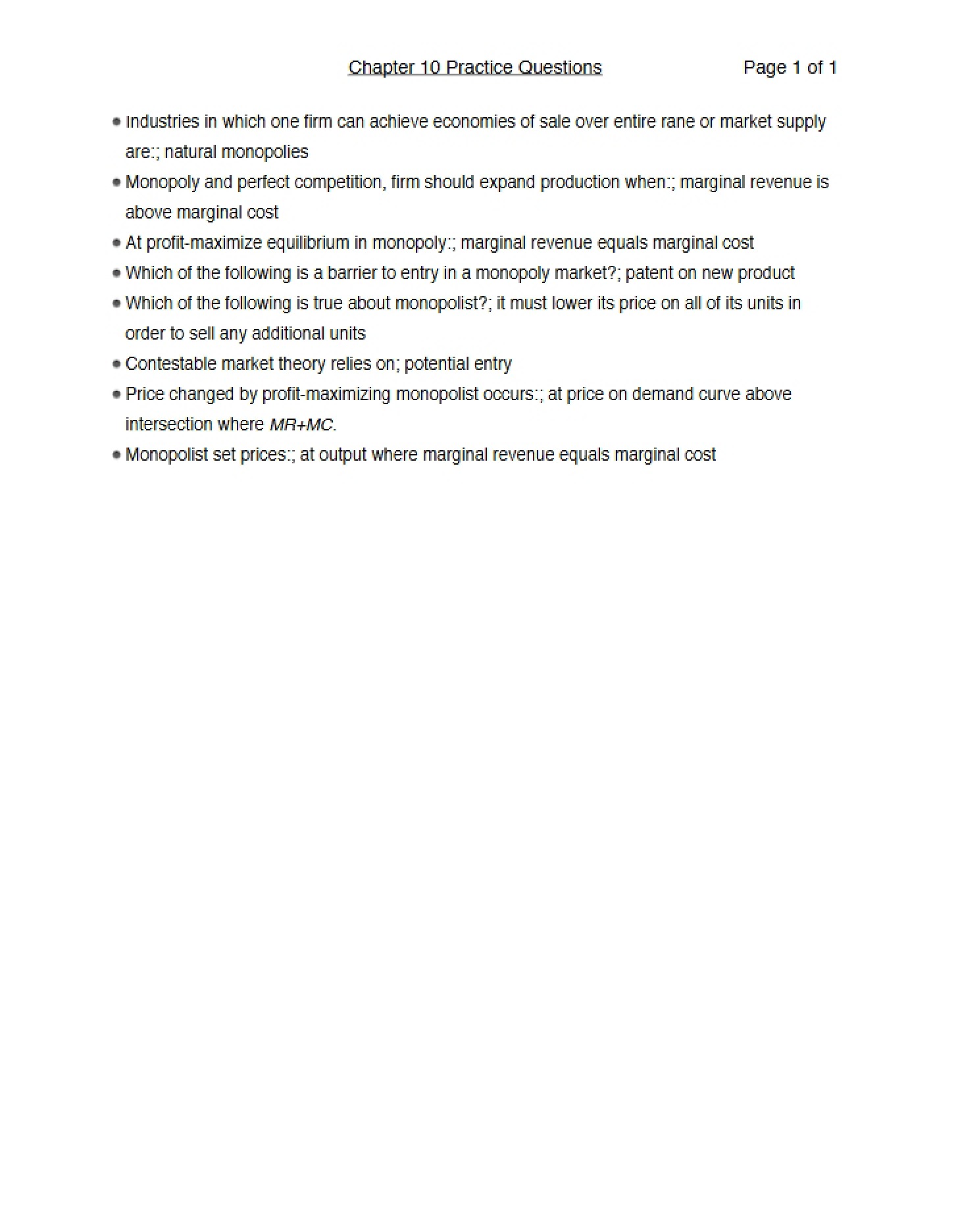 Practice Questions Chapter 10