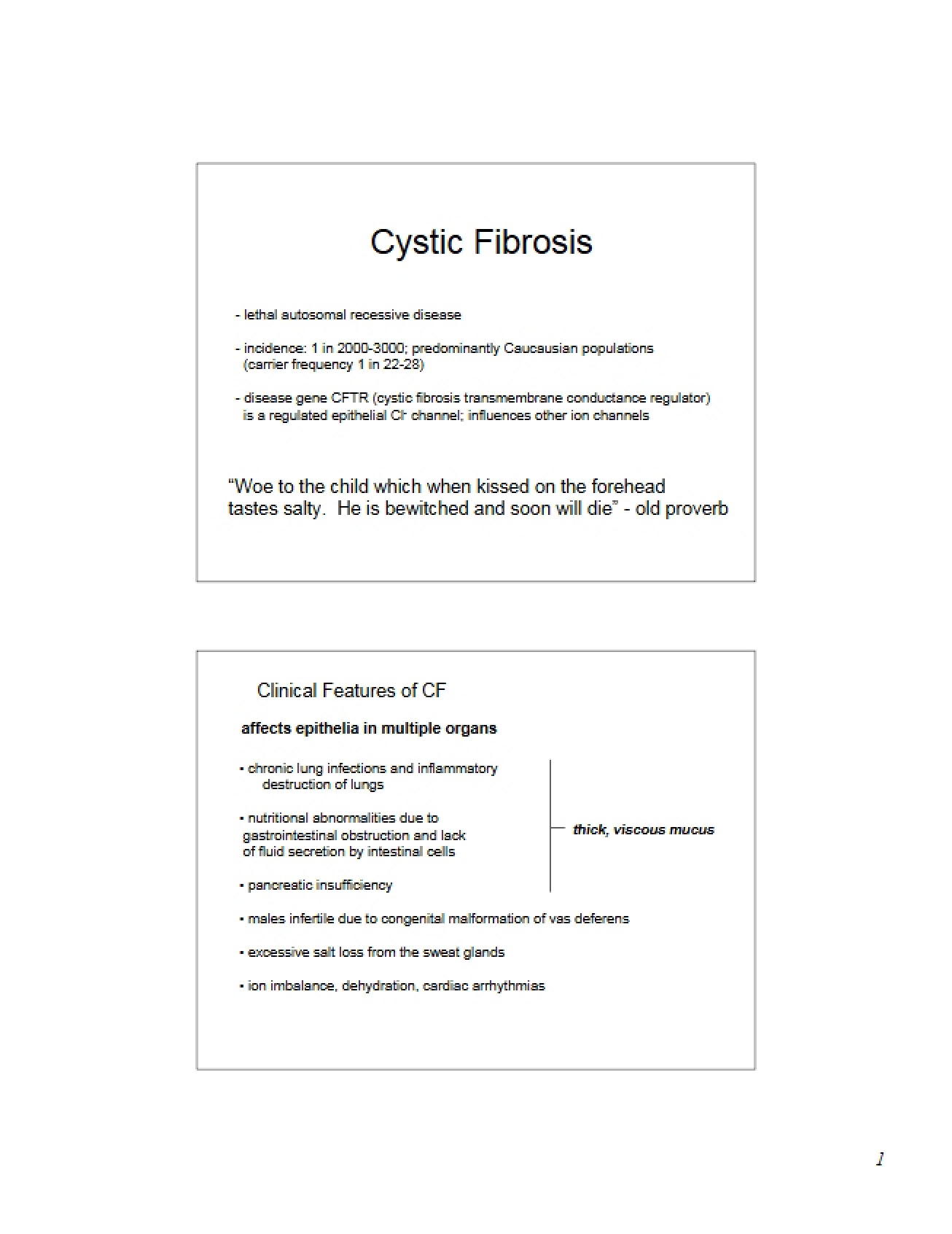 Cystic Fibrosis Lecture - 16 Pages