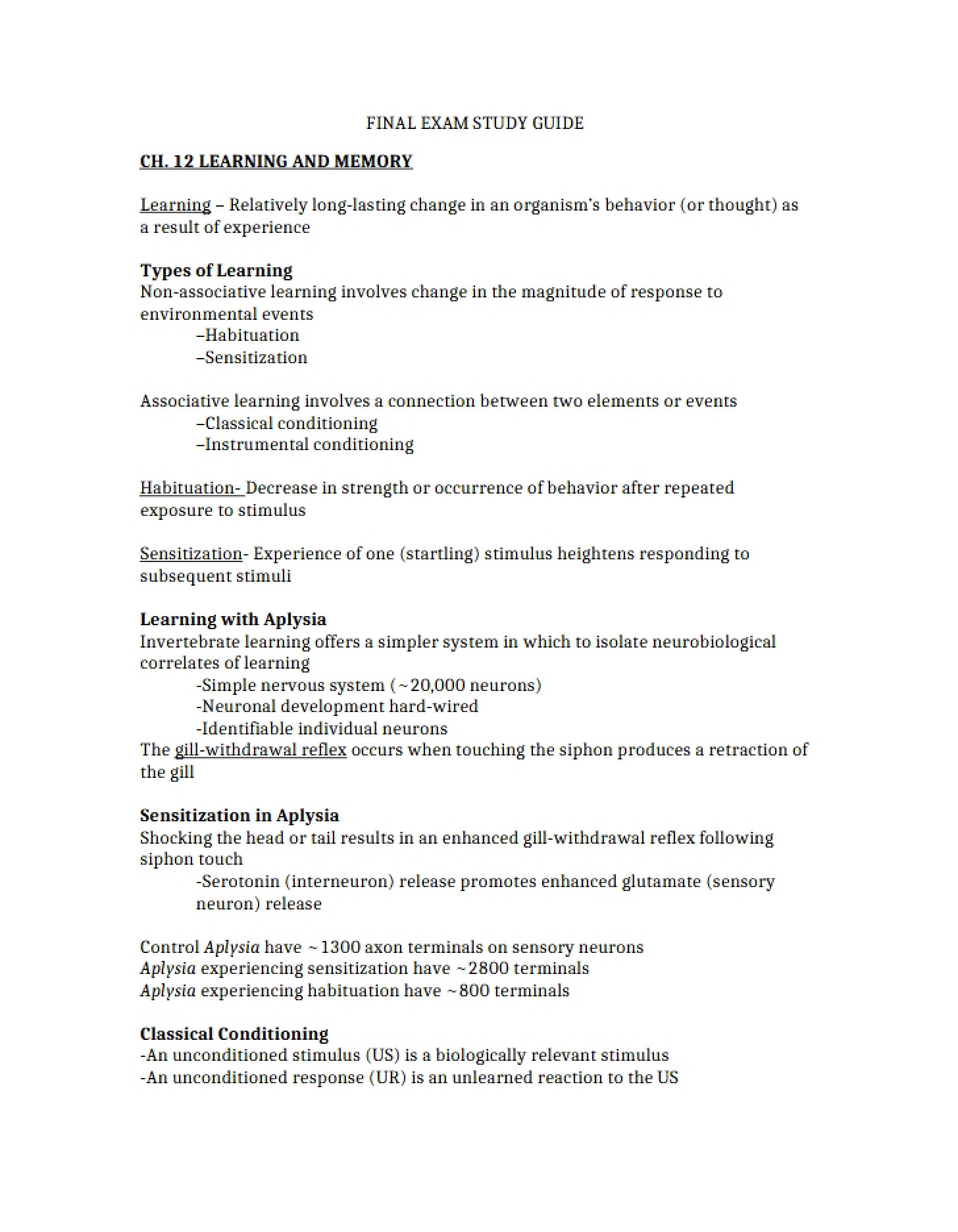 Guide for Final Exam Study