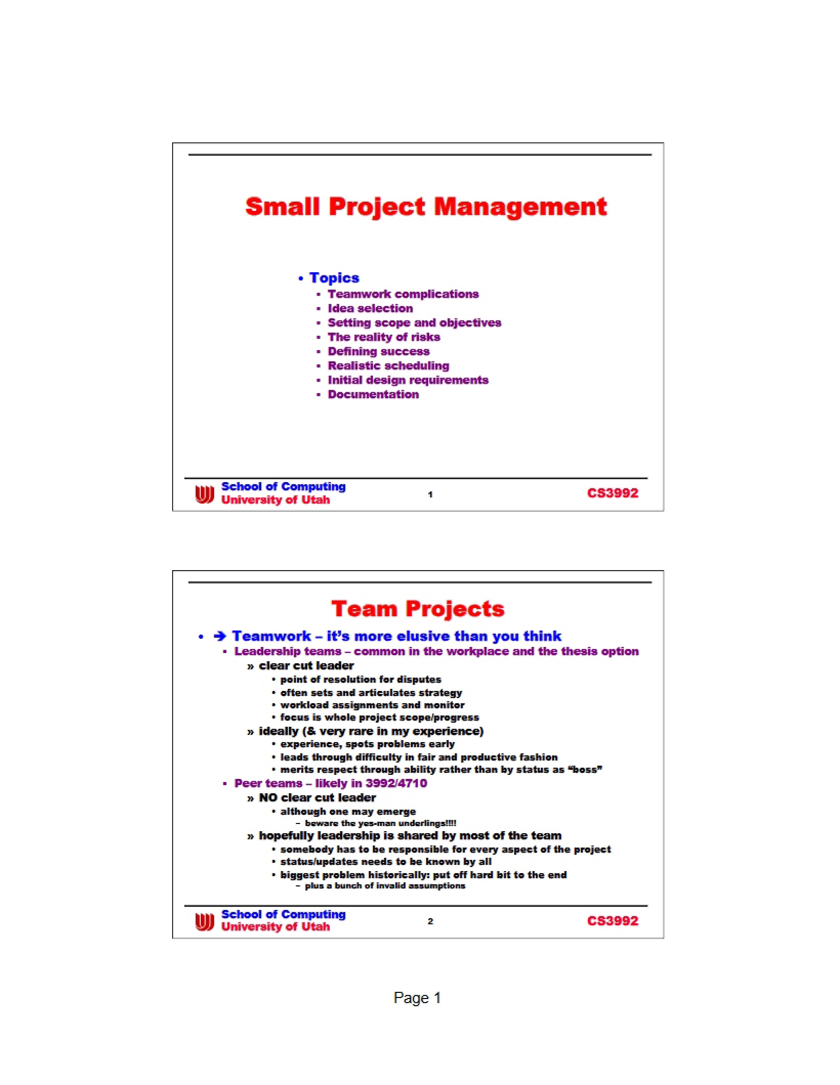 Management of Small Projects