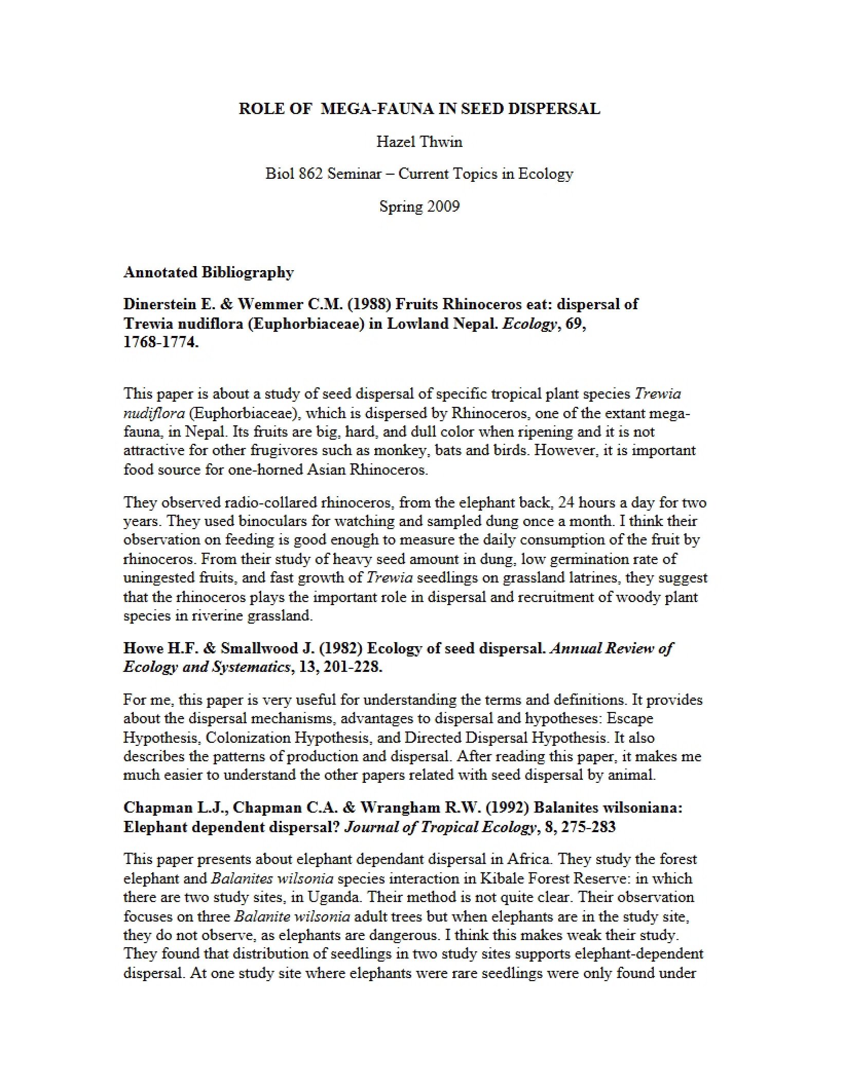 Seed Dispersal Mega-Fauna Role