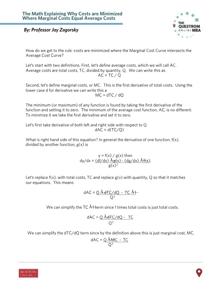 Where Marginal Costs Meet - The Math Behind Minimizing Costs