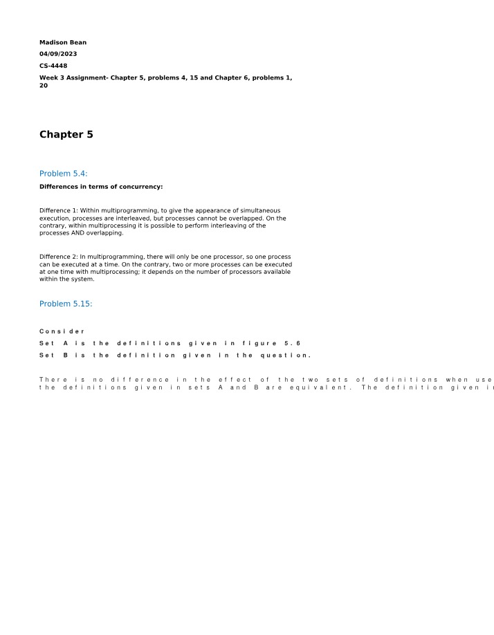 Week 3 Assignment - Chapter 5 (4, 15) and Chapter 6 (1, 20)