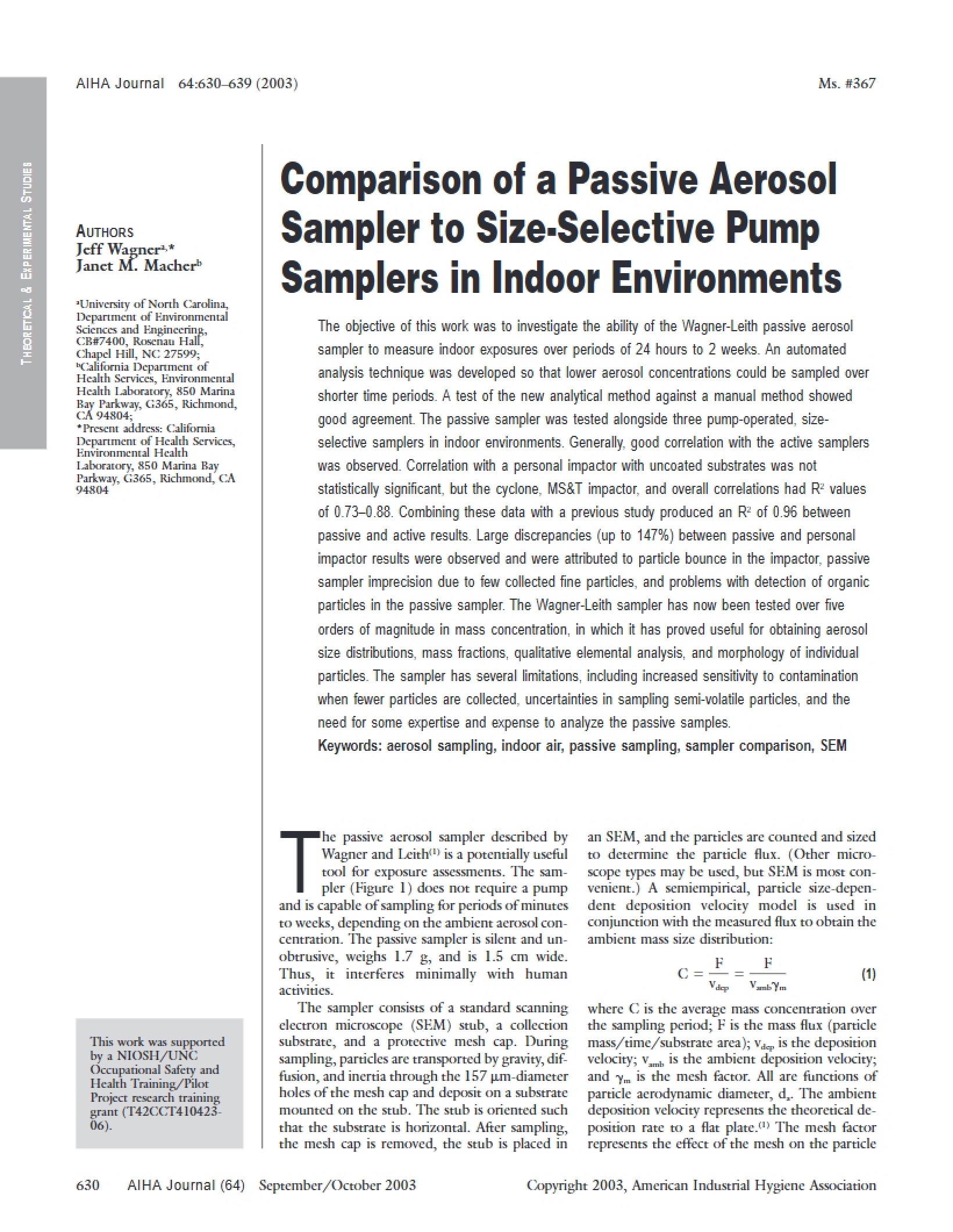 Size-Selective Pump vs Passive Aerosol Sampler