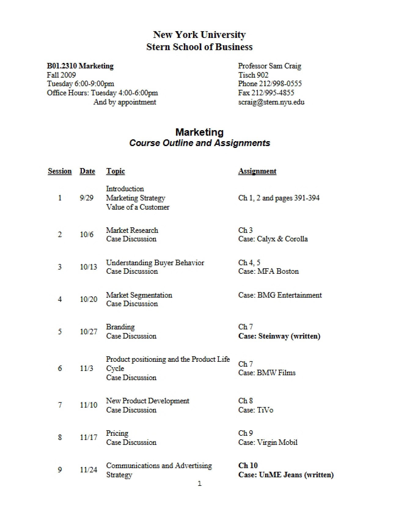 Syllabus for Marketing Strategies