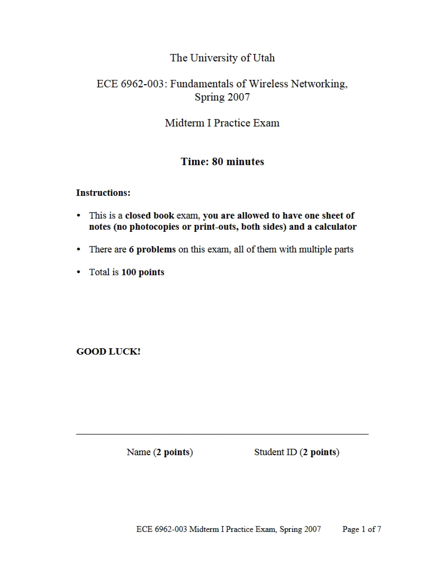 Practice Test Wireless Networking Midterm 1