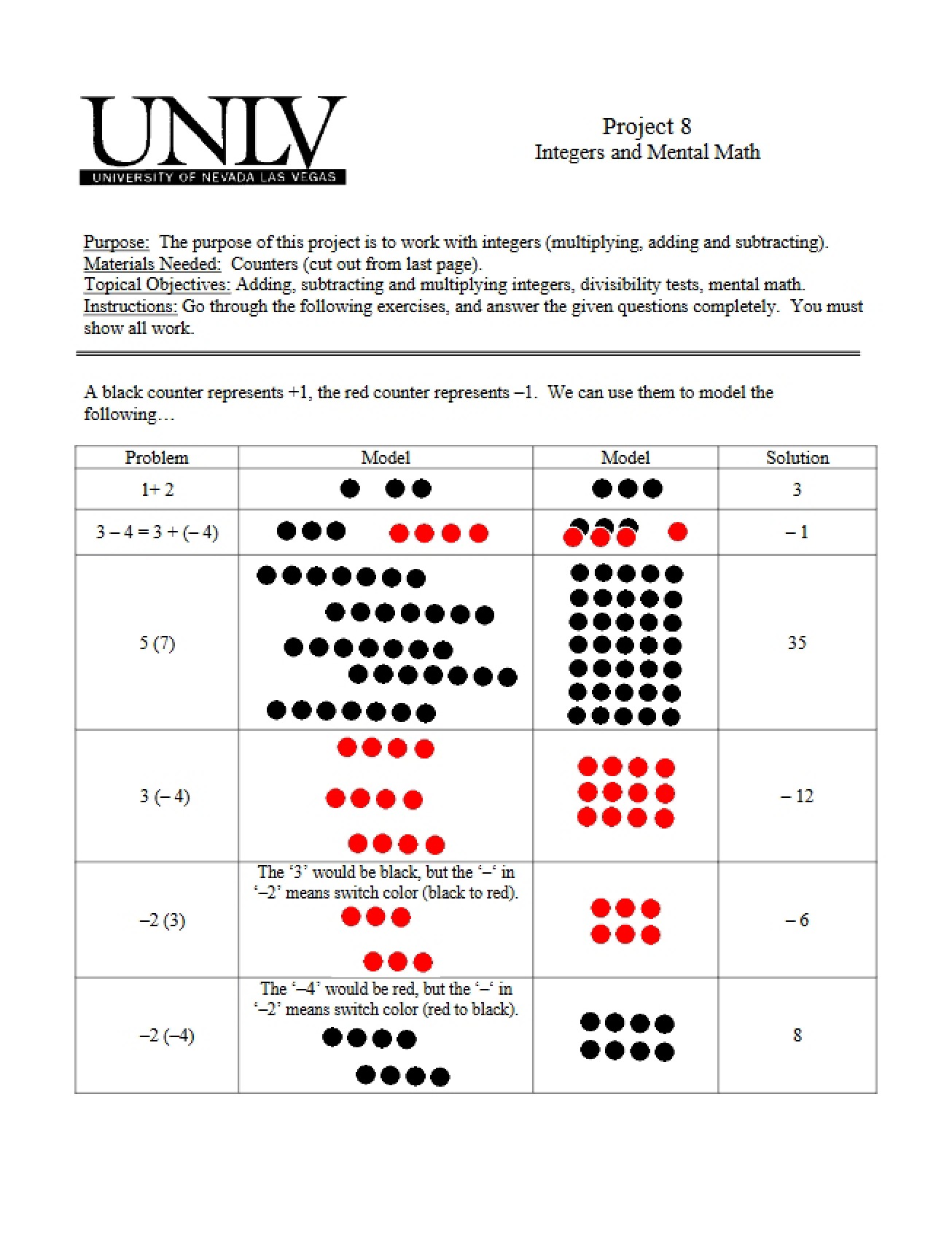 Mental Math and Integers
