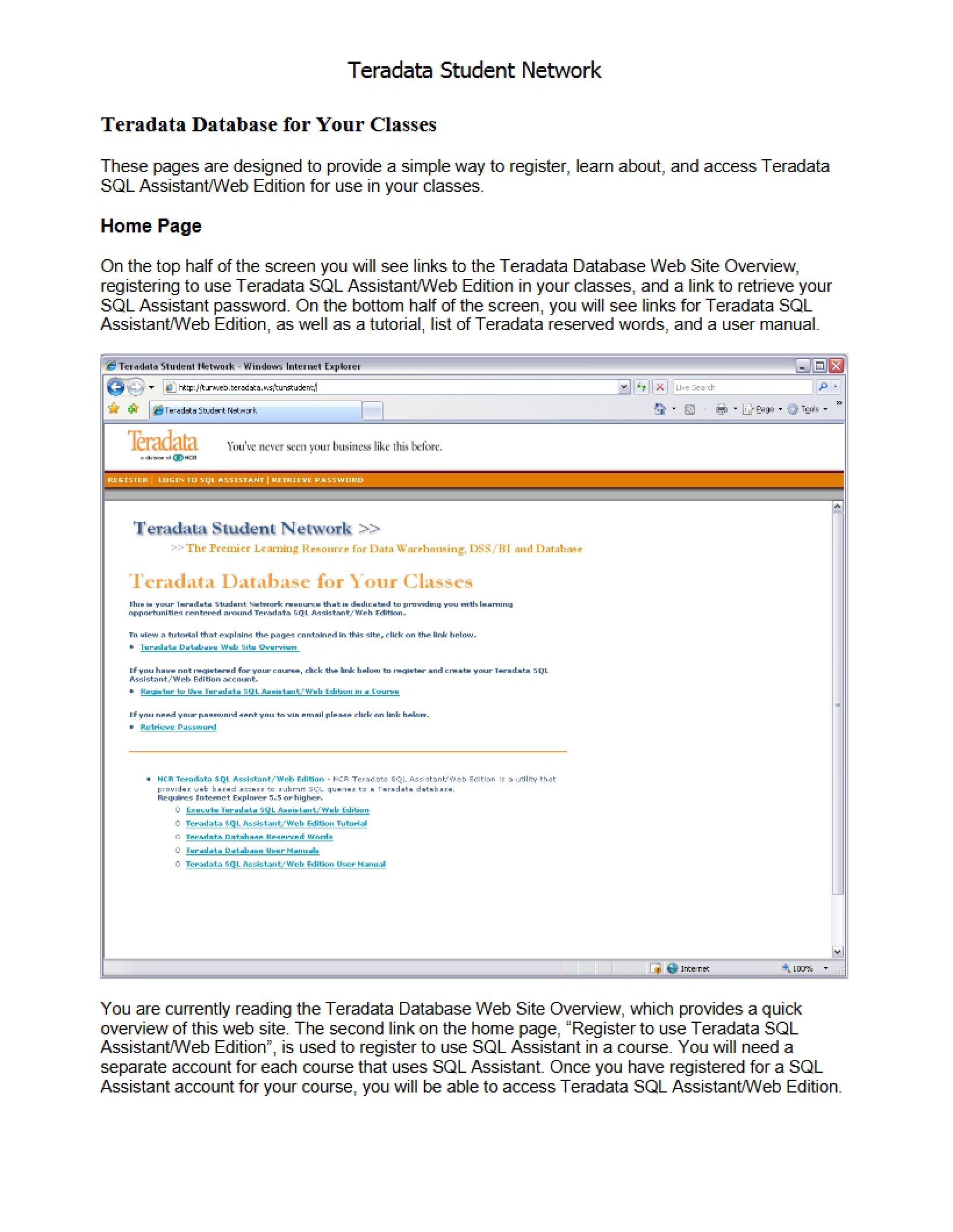 Student Network for Teradata