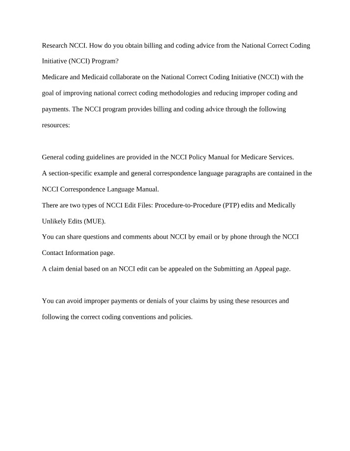 Resources for NCCI Program Billing and Coding Advice