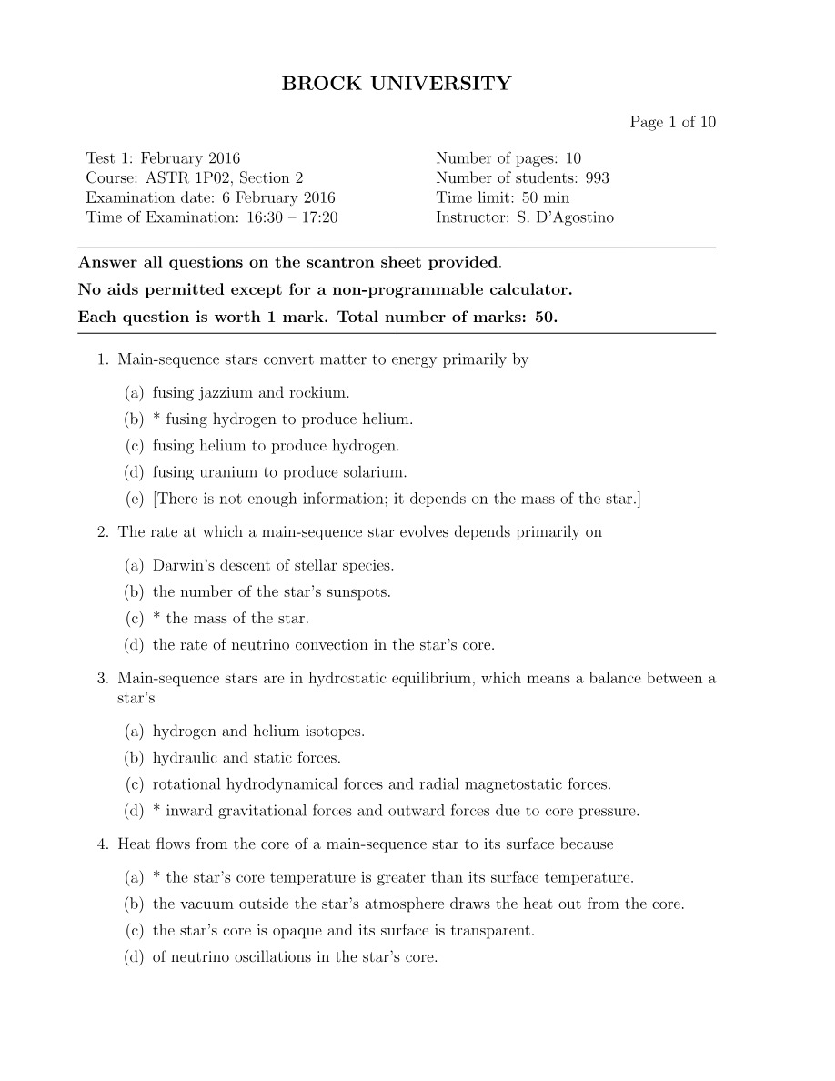 February 2016 Test 1 for ASTR 1P02
