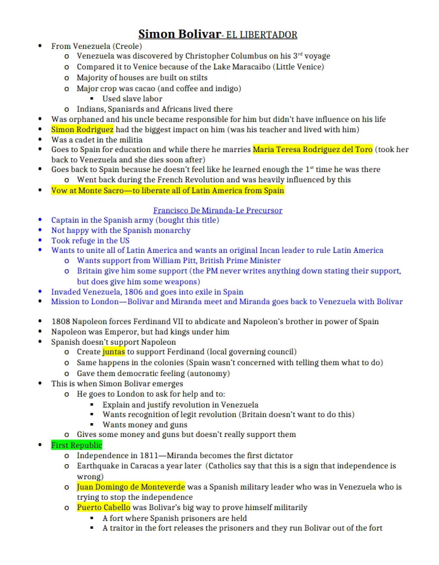 Historical Biography Simon Bolivar
