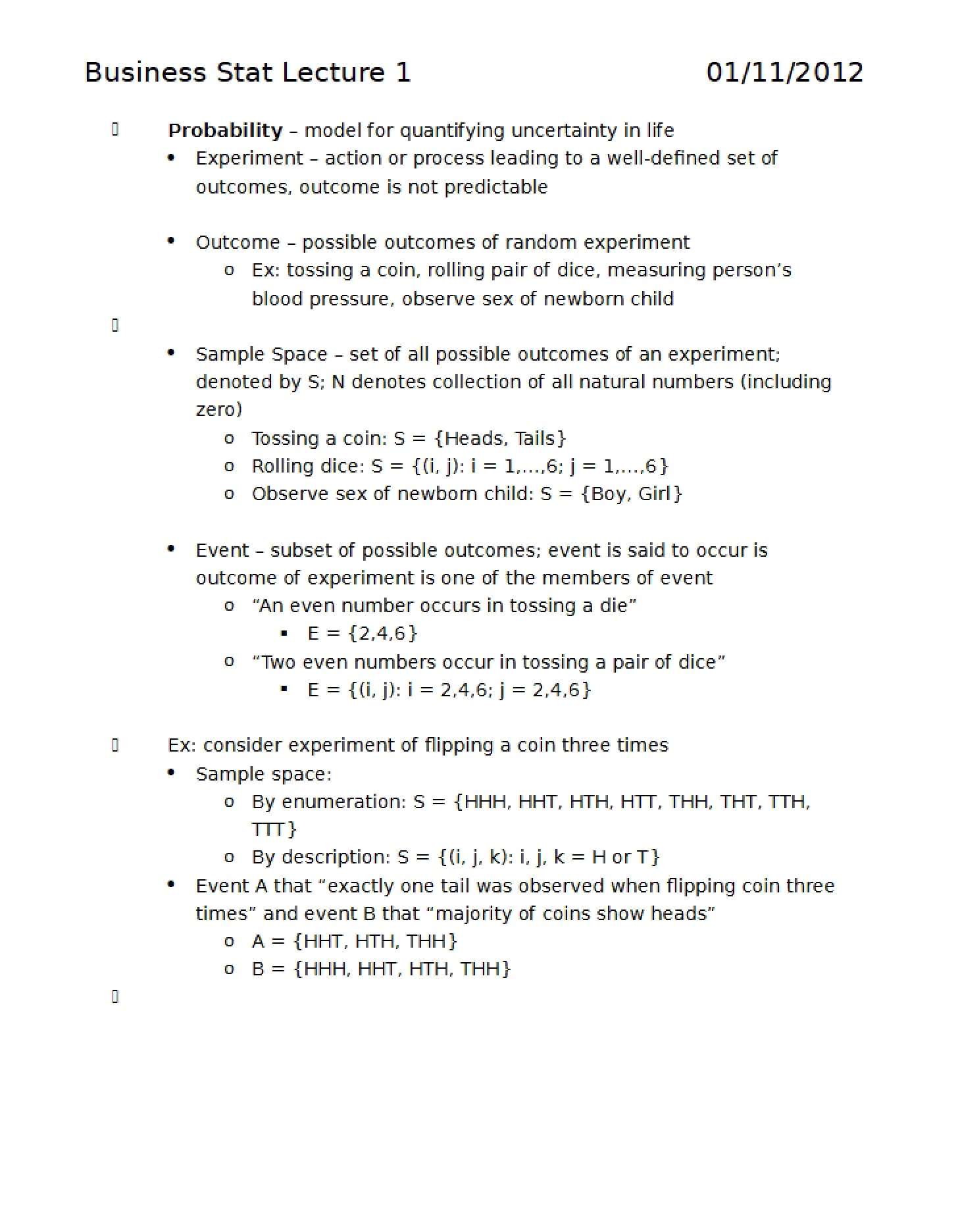 Lecture 1 Business Statistics