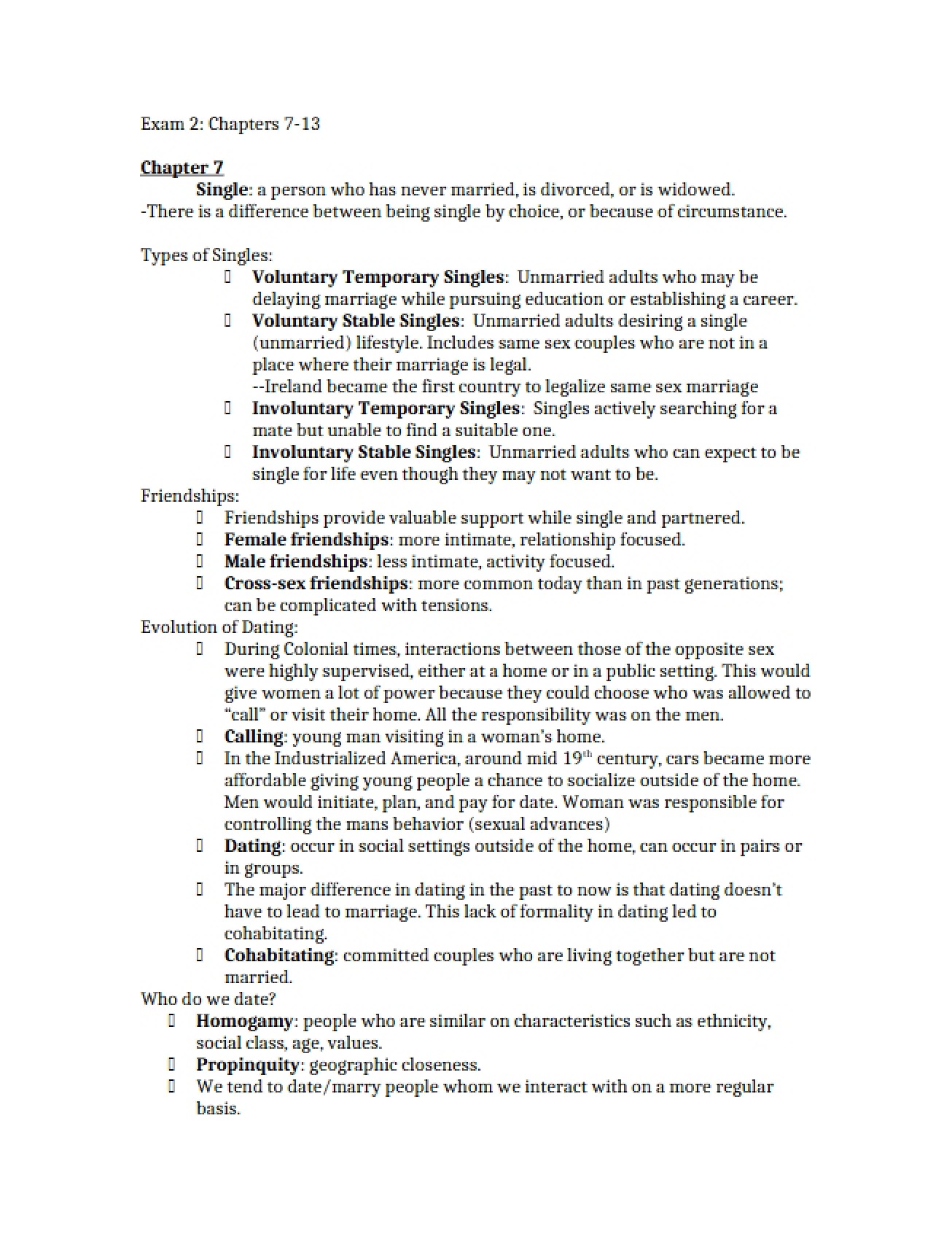 Exam Two Coverage Chapters Seven to Thirteen