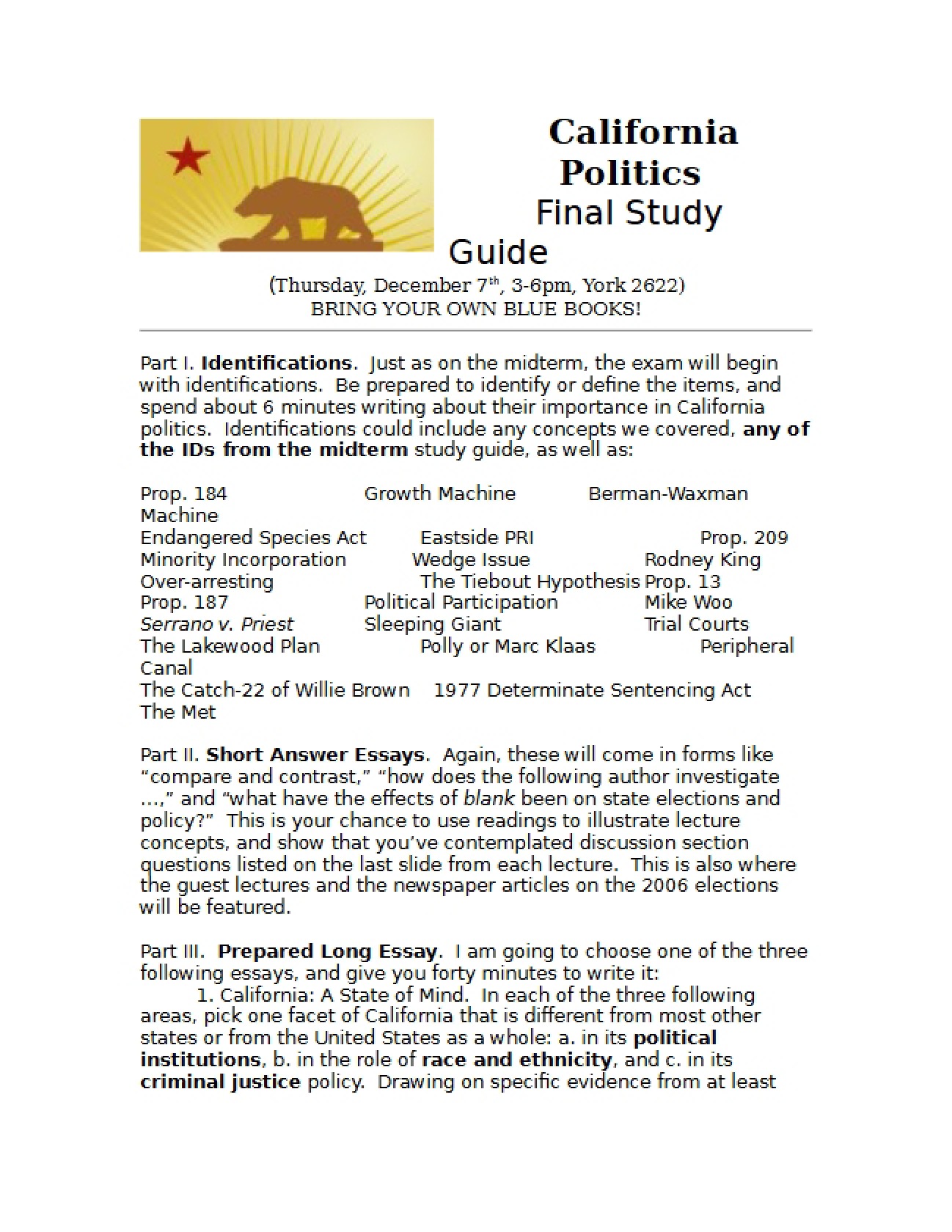 CA Politics Final Examination Guide