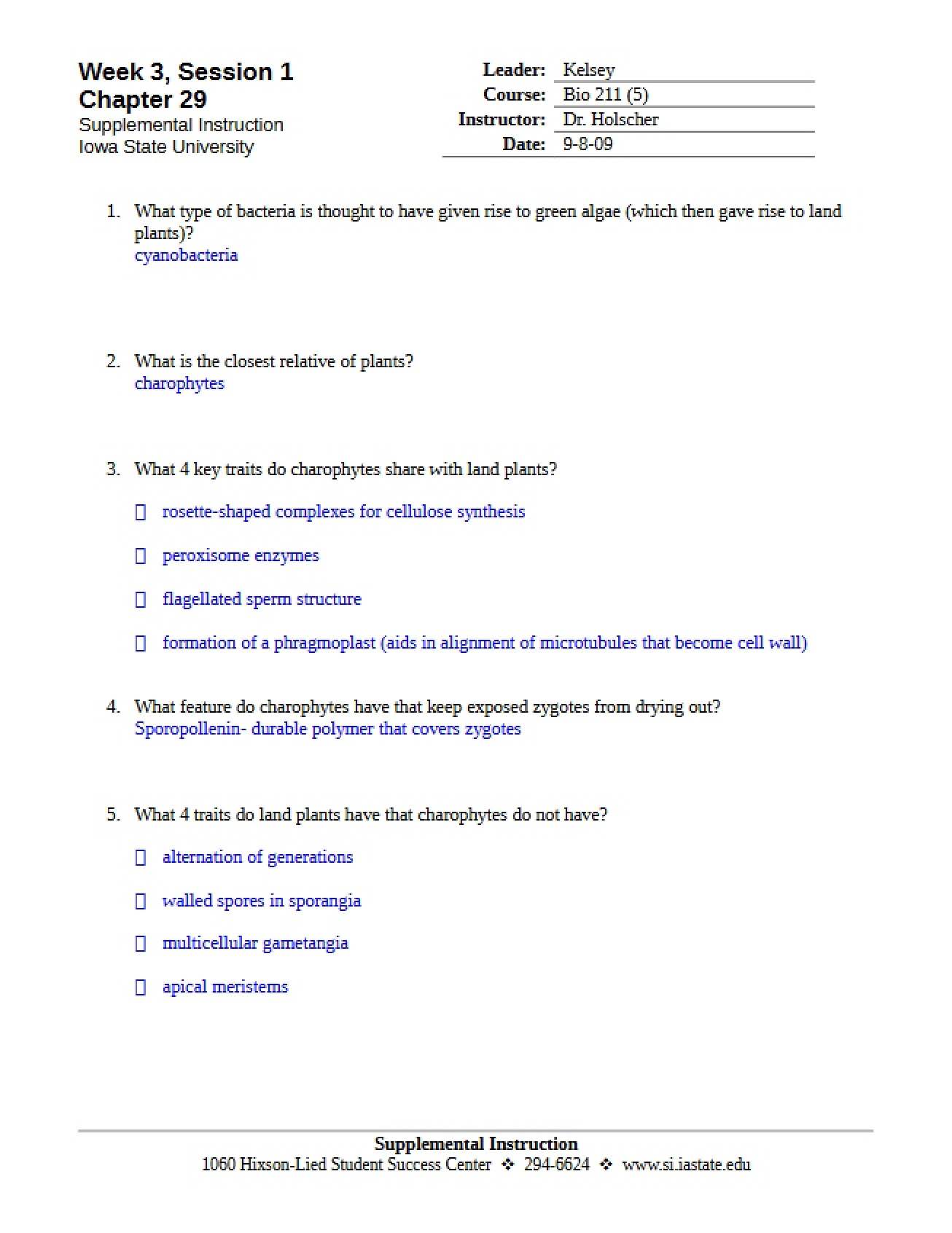 Notes from the First Session of Principles of Biology I
